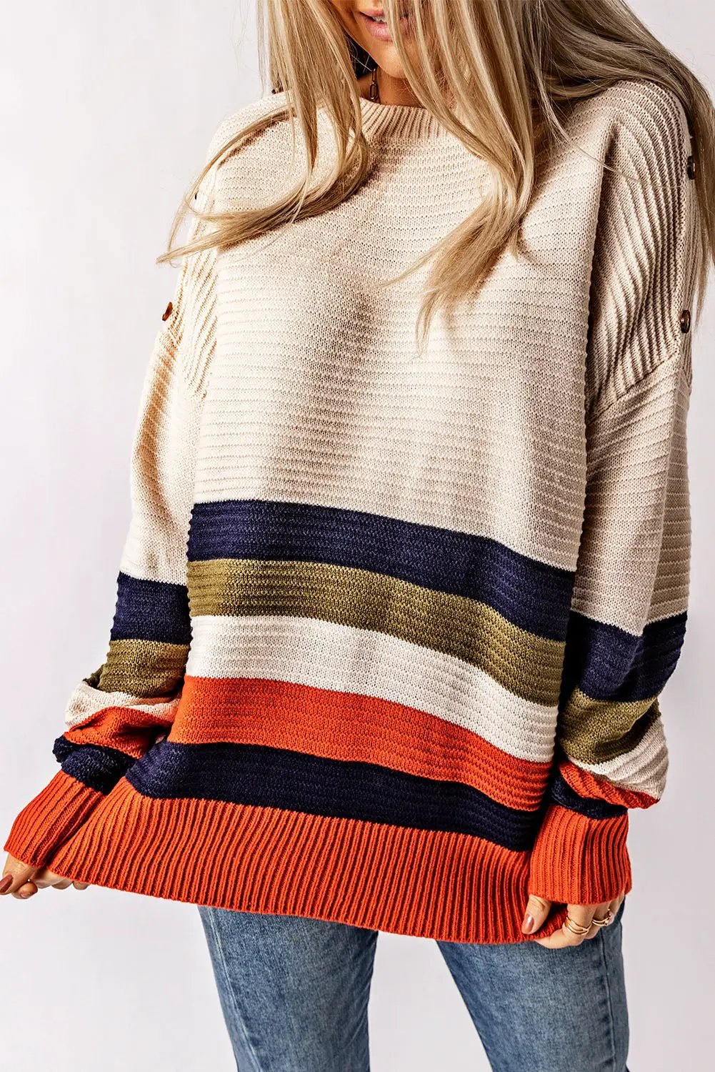 Grateful Threads Boutique Drop Shoulder Striped Sweater - Sweaters Top