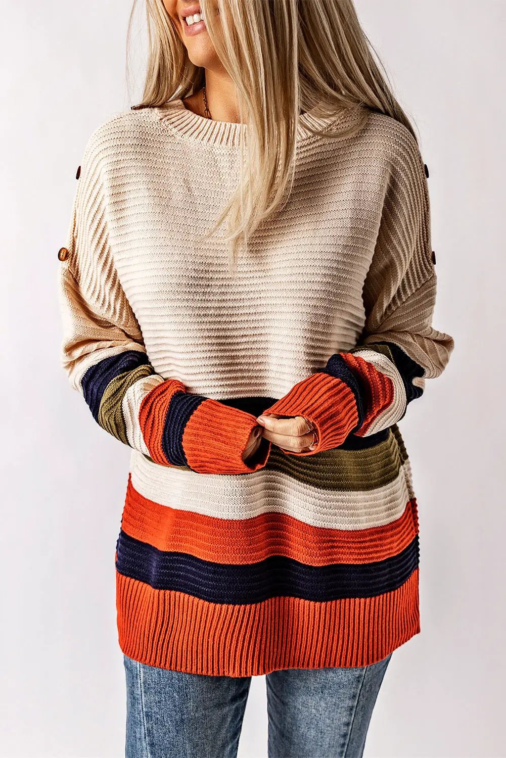 Grateful Threads Boutique Drop Shoulder Striped Sweater - Sweaters Top