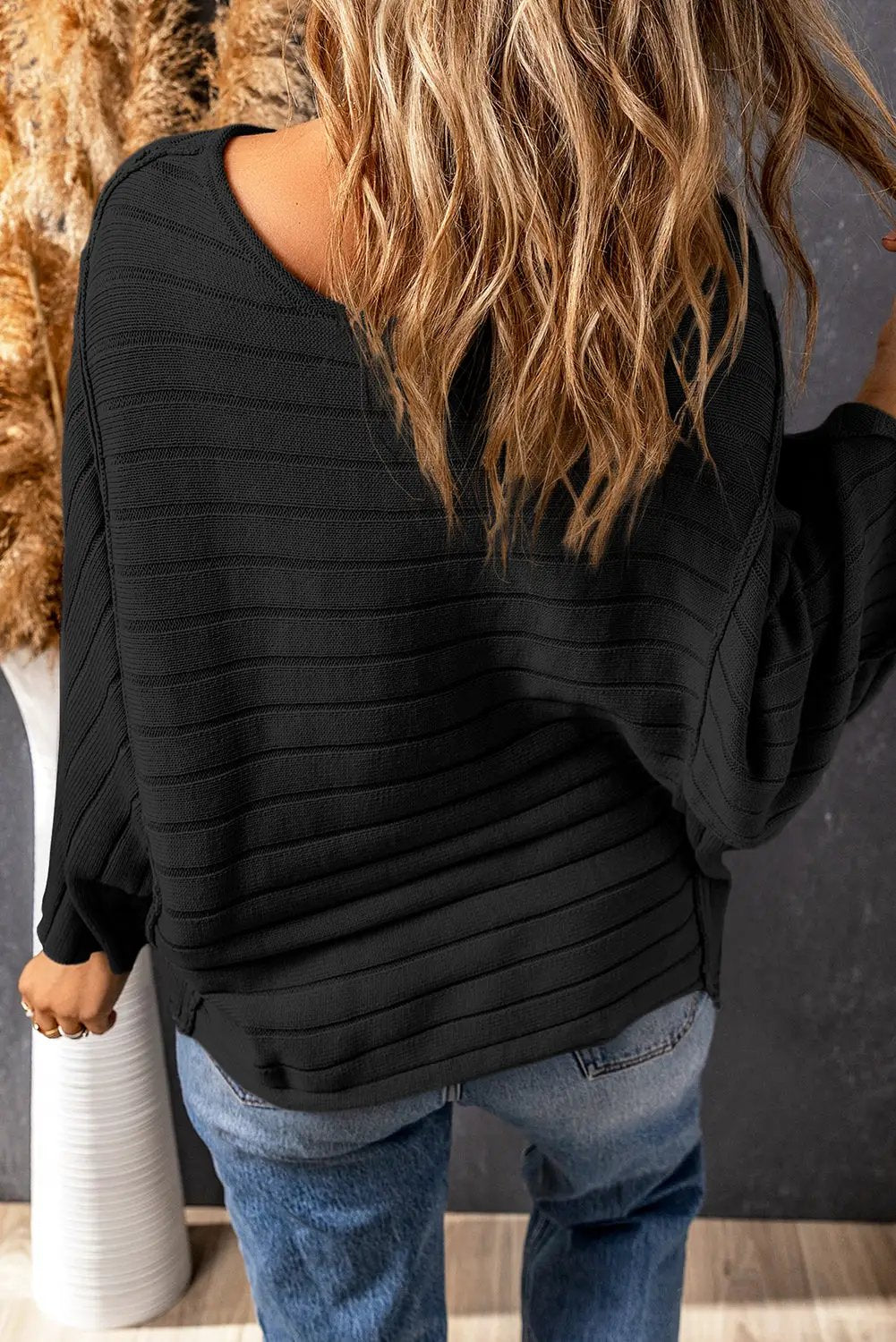 Grateful Threads Boutique Black Exposed Seam Ribbed Knit Dolman Top - Shirts