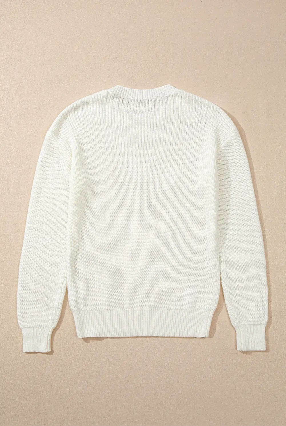 Grateful Threads Boutique White Striped “Merry & Bright” Candy Cane Letter Christmas Sweater - Sweaters White Striped Merry Bright Letter Christmas Sweater