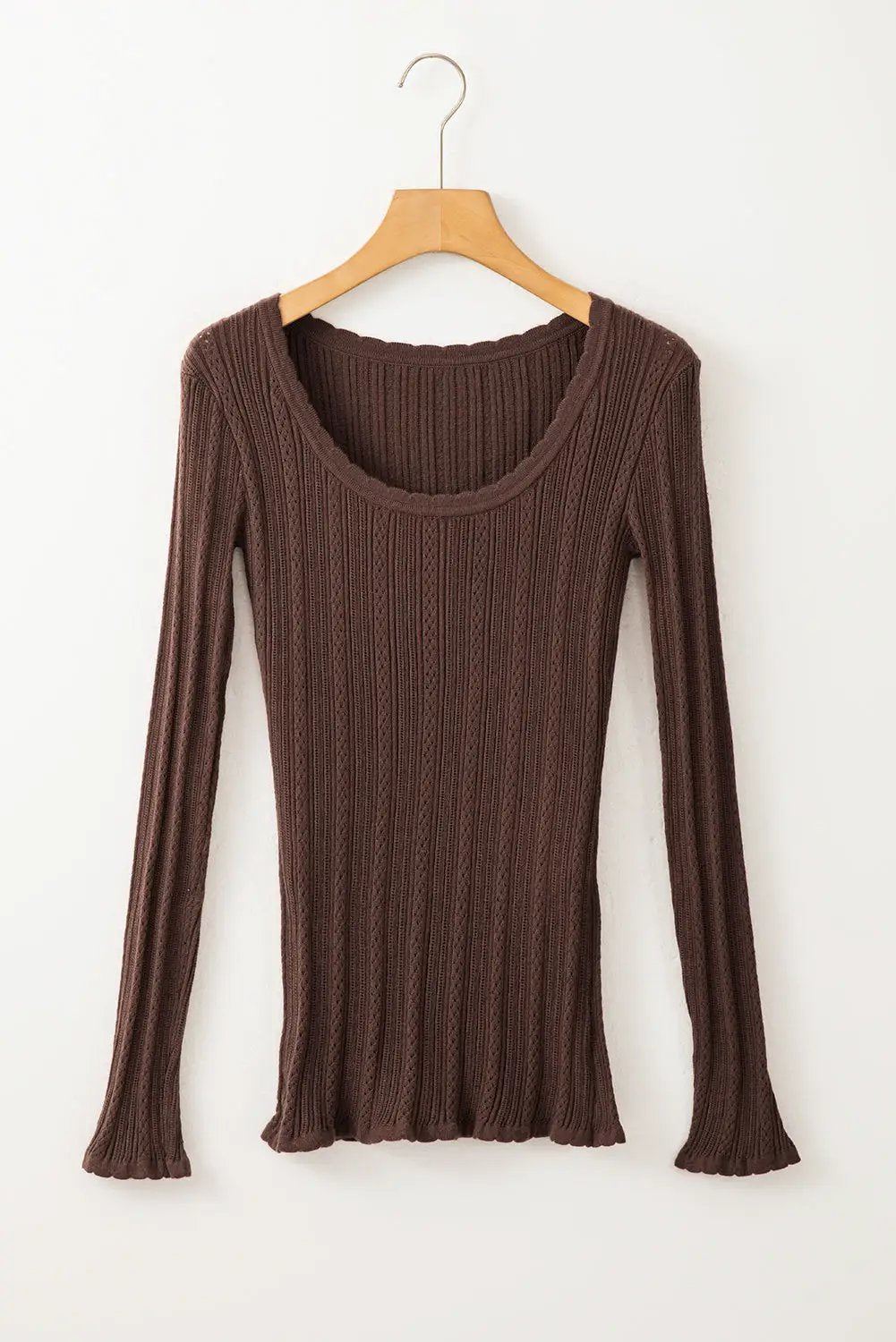 Grateful Threads Boutique Coffee Ribbed Slim Fit Long Sleeve Top – Effortless Everyday Style - Clothing Tops