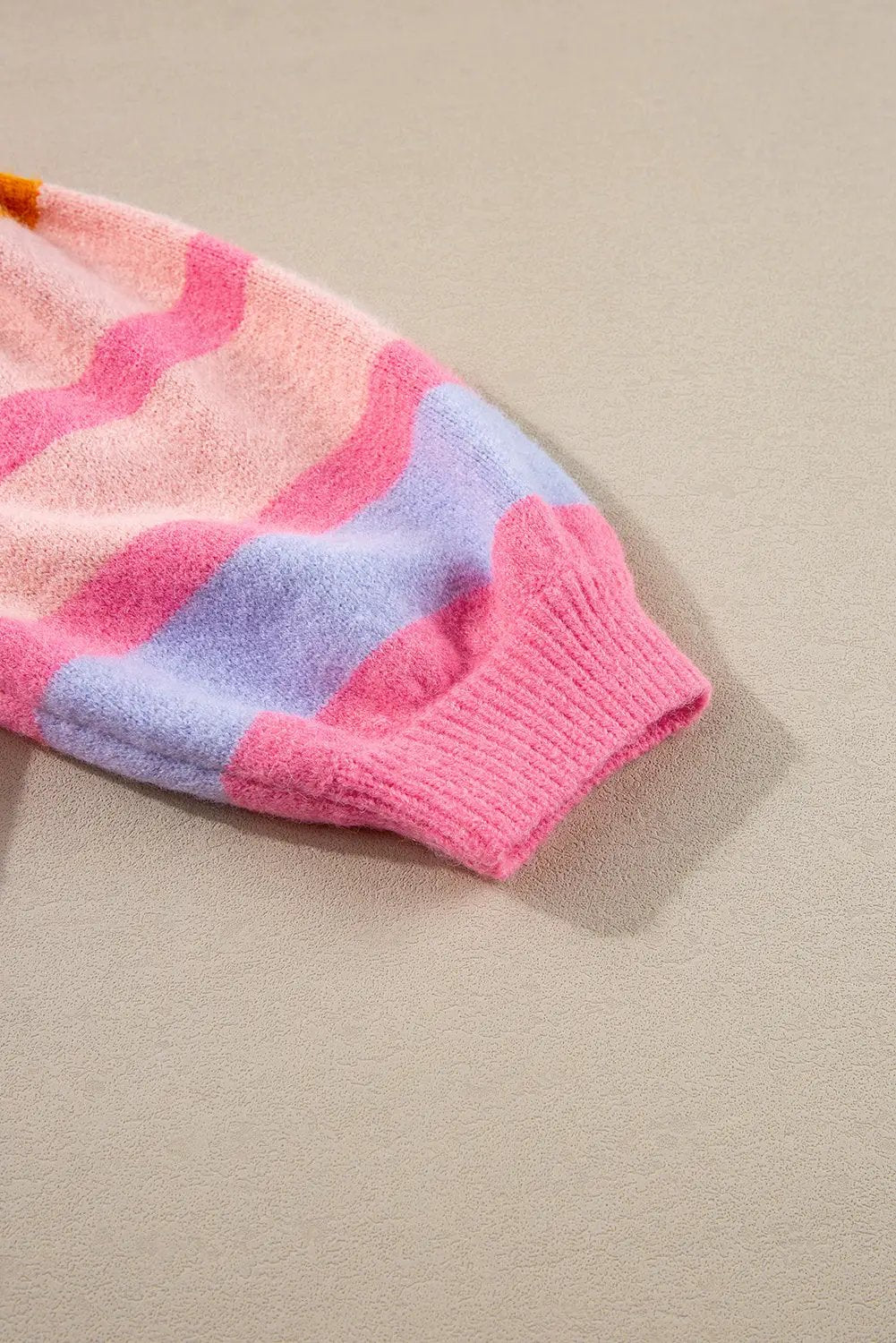 Grateful Threads Boutique Rose Red Colorful Stripe Bubble Short Sleeve Sweater - Sweaters Rose Red Colorful Stripe Bubble Short Sleeve Sweater