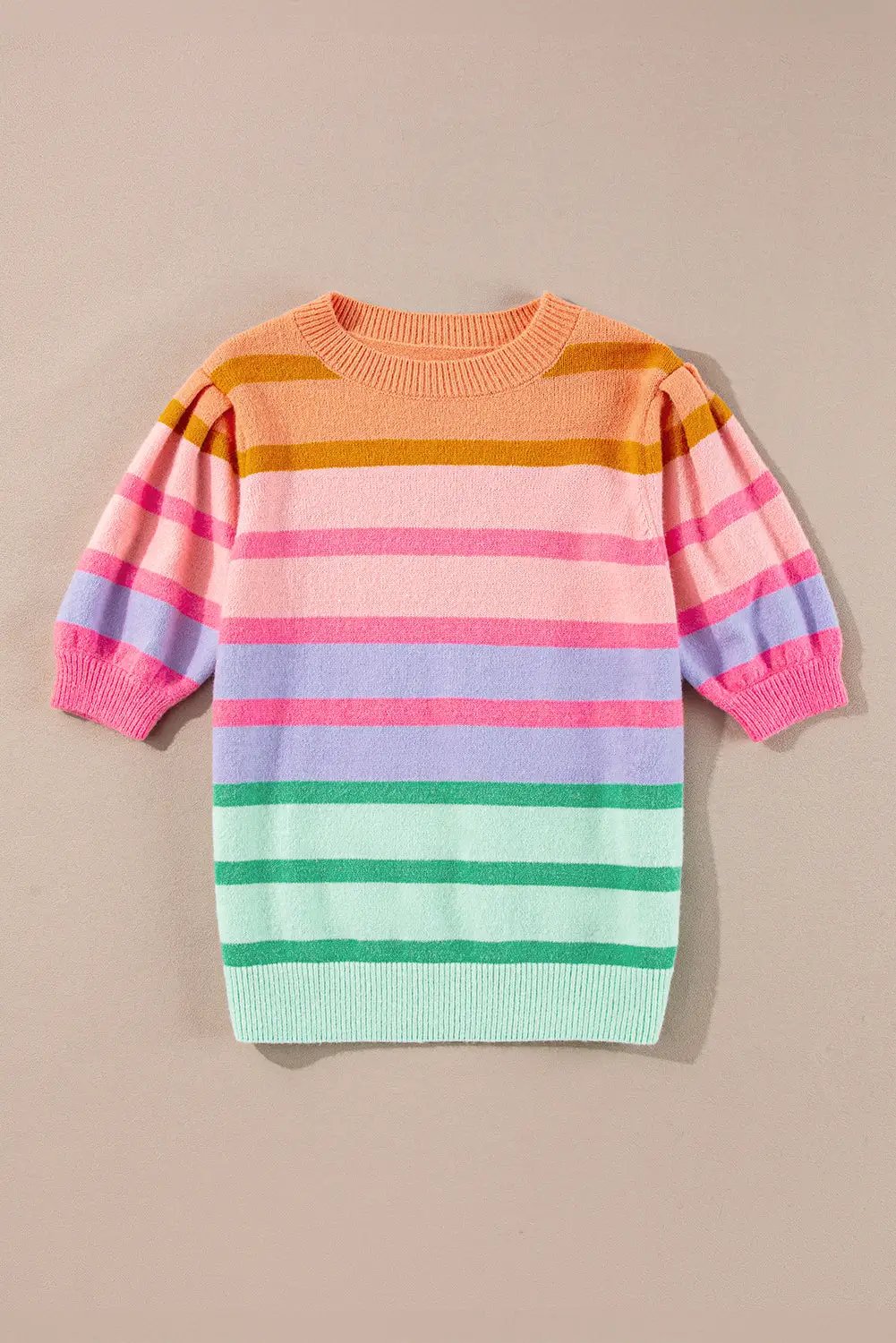 Grateful Threads Boutique Rose Red Colorful Stripe Bubble Short Sleeve Sweater - Sweaters Rose Red Colorful Stripe Bubble Short Sleeve Sweater