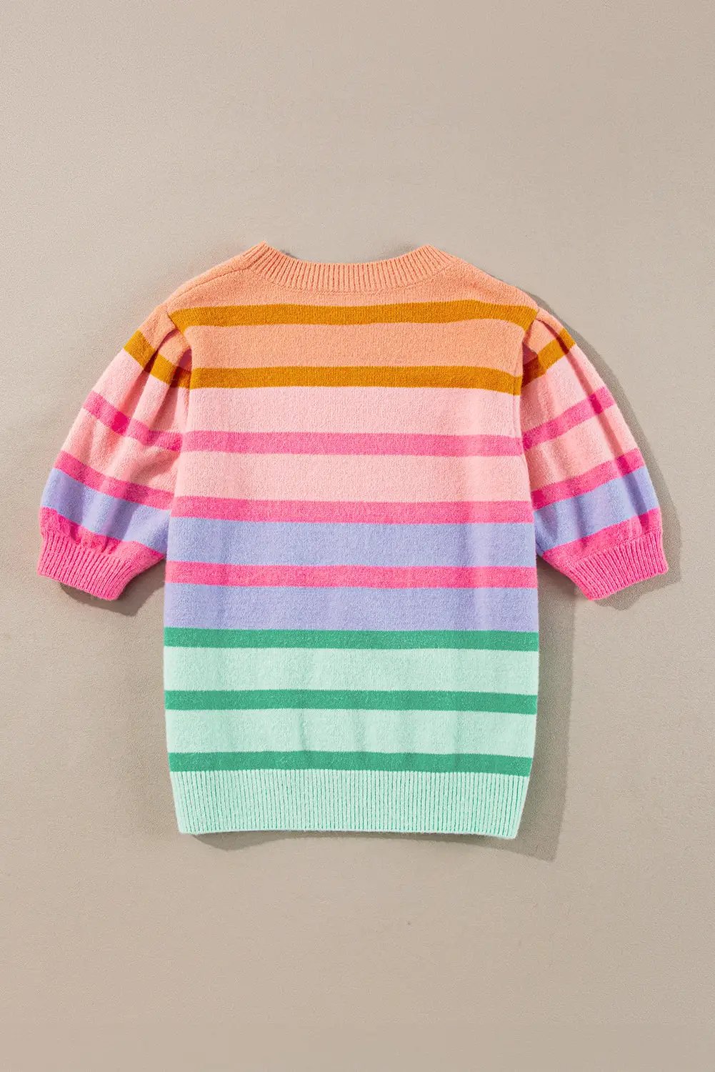 Grateful Threads Boutique Rose Red Colorful Stripe Bubble Short Sleeve Sweater - Sweaters Rose Red Colorful Stripe Bubble Short Sleeve Sweater