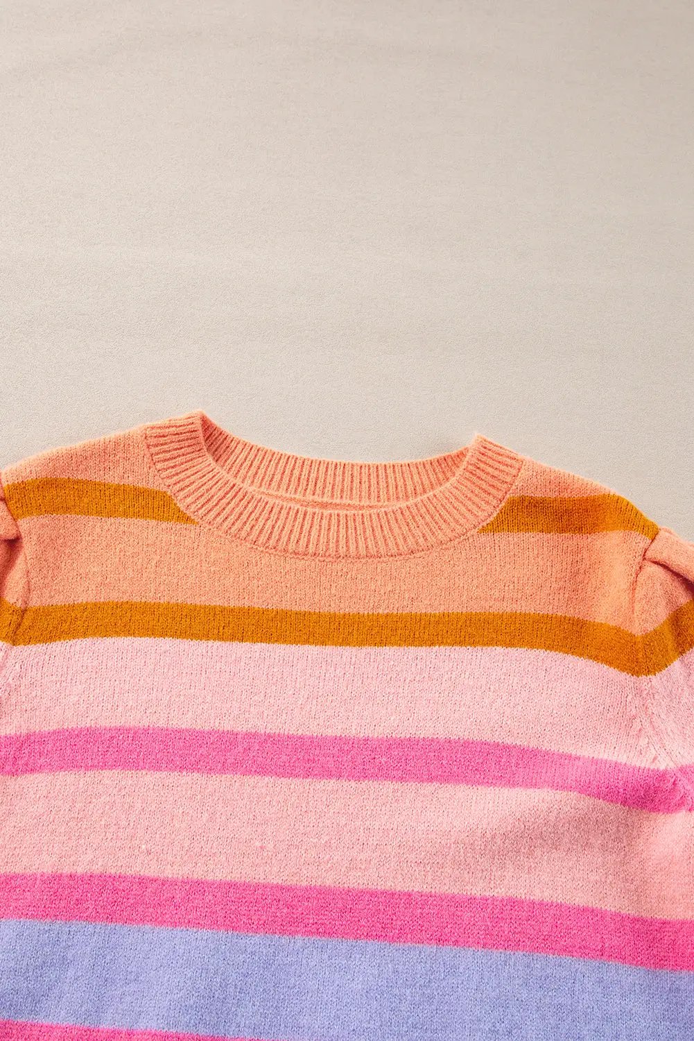 Grateful Threads Boutique Rose Red Colorful Stripe Bubble Short Sleeve Sweater - Sweaters Rose Red Colorful Stripe Bubble Short Sleeve Sweater