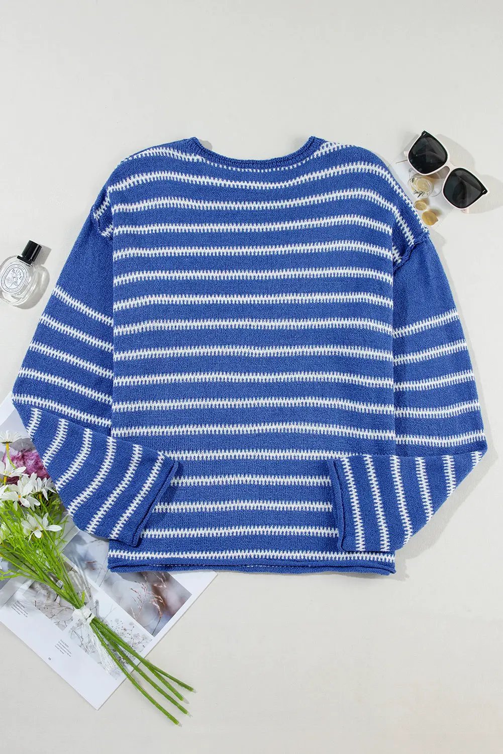 Grateful Threads Boutique Blue Striped Drop Shoulder Sweater - Shirts