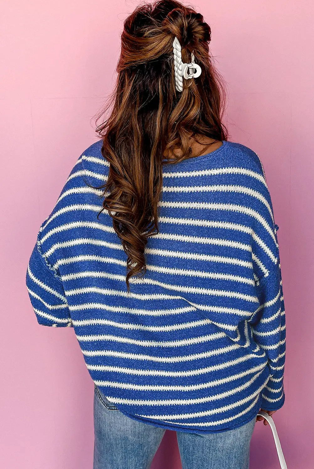 Grateful Threads Boutique Blue Striped Drop Shoulder Sweater - Shirts