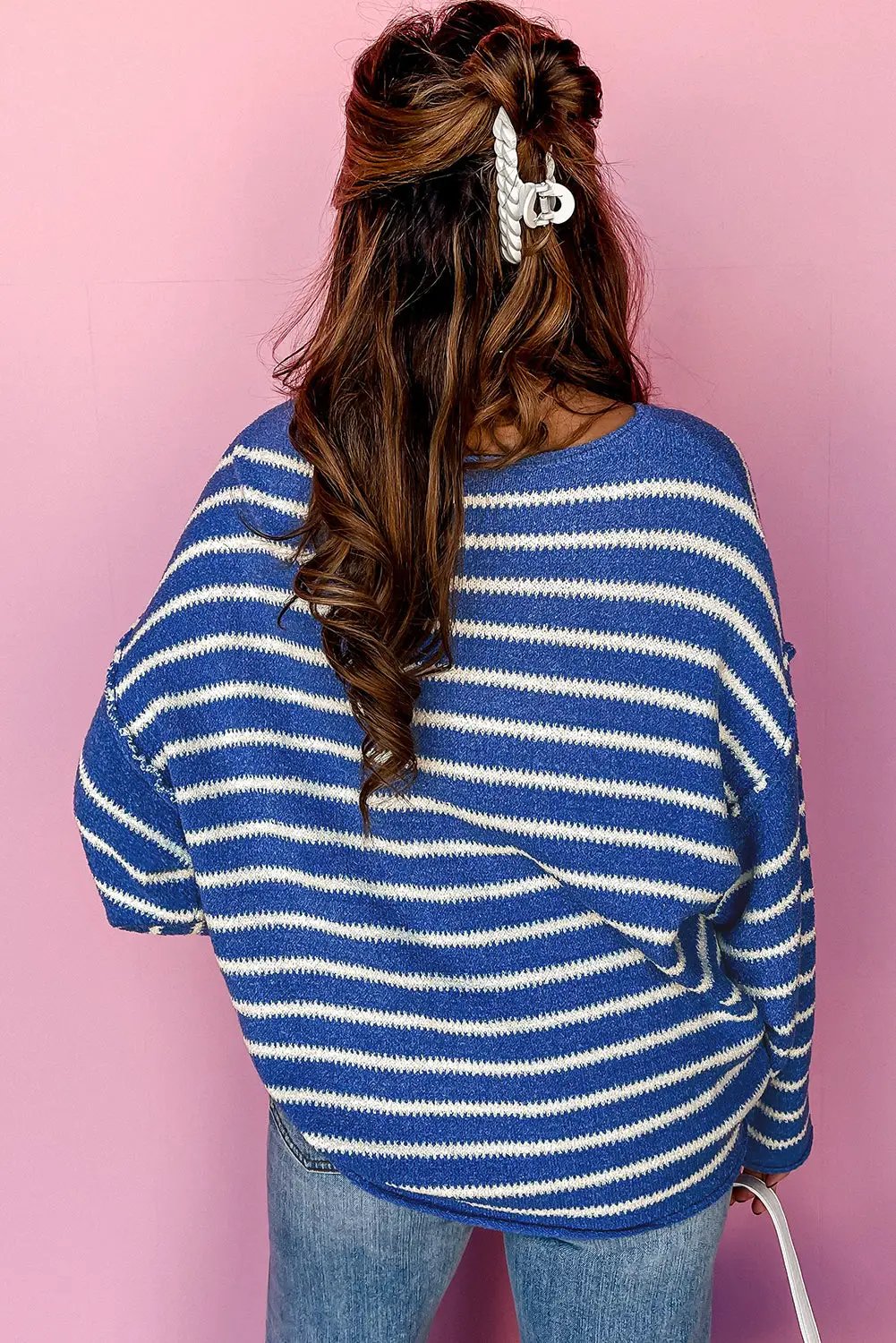 Grateful Threads Boutique Blue Striped Drop Shoulder Sweater - Shirts