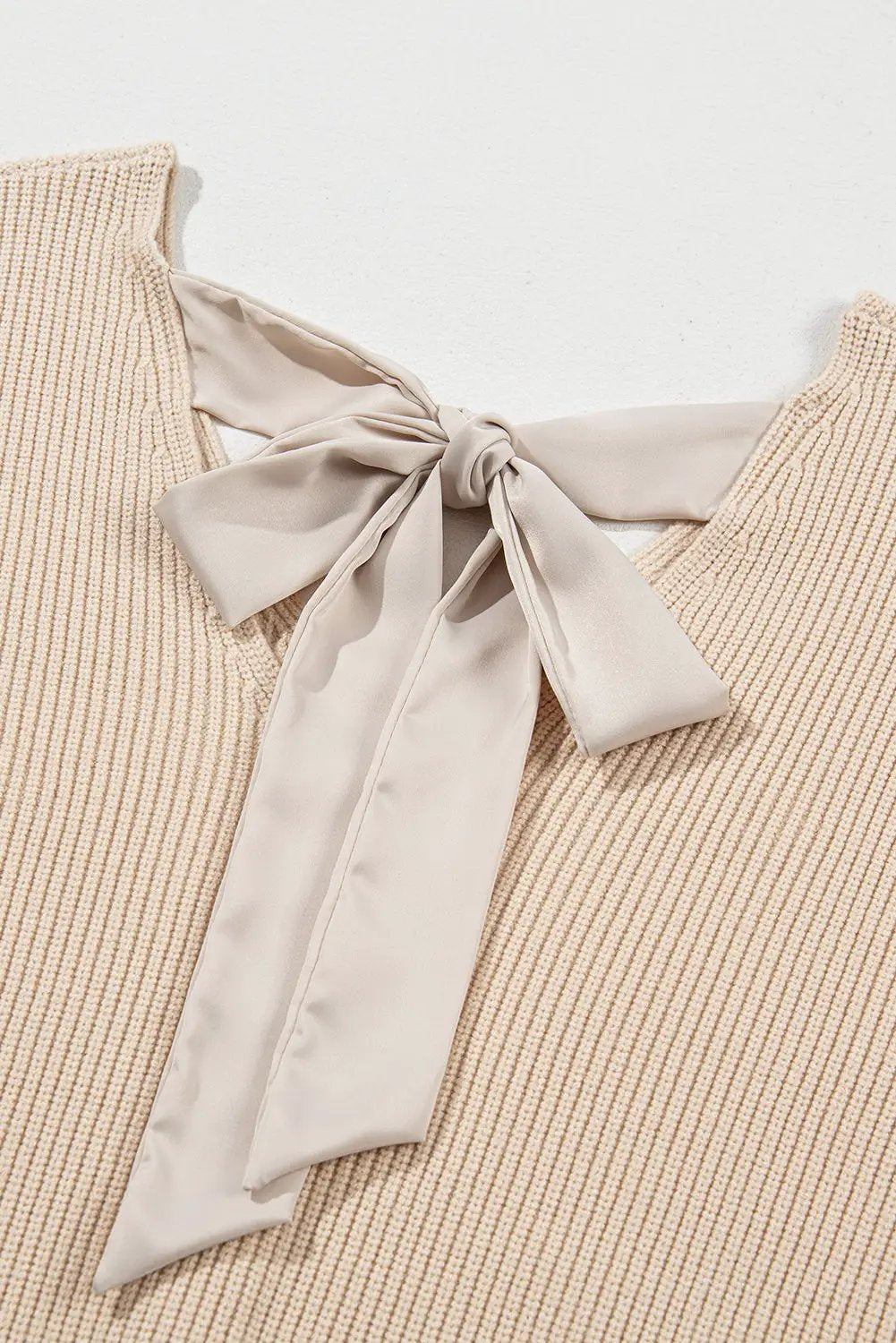 Grateful Threads Boutique Apricot Lantern V-Neck Knot Back Sweater - Sweaters