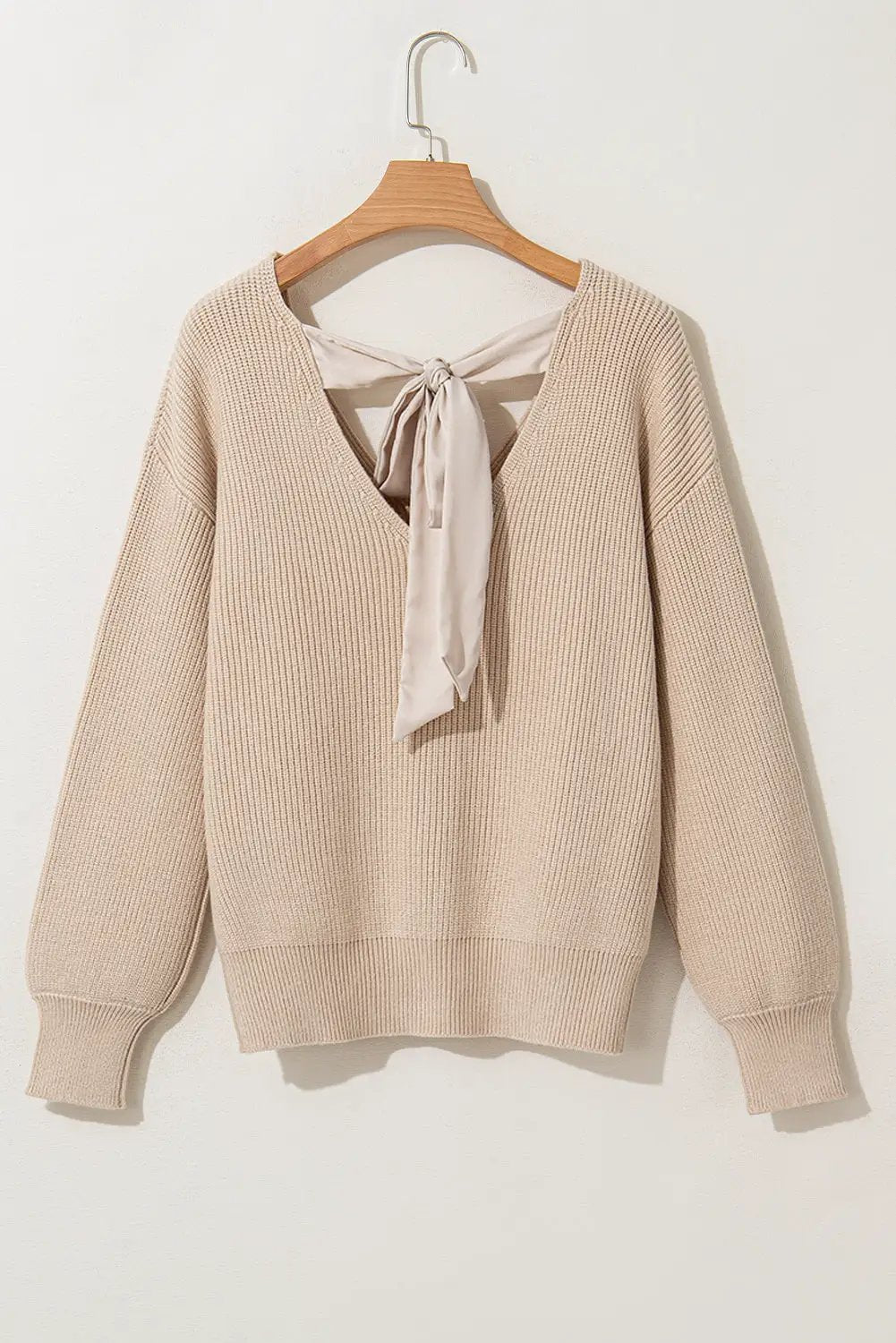 Grateful Threads Boutique Apricot Lantern V-Neck Knot Back Sweater - Sweaters