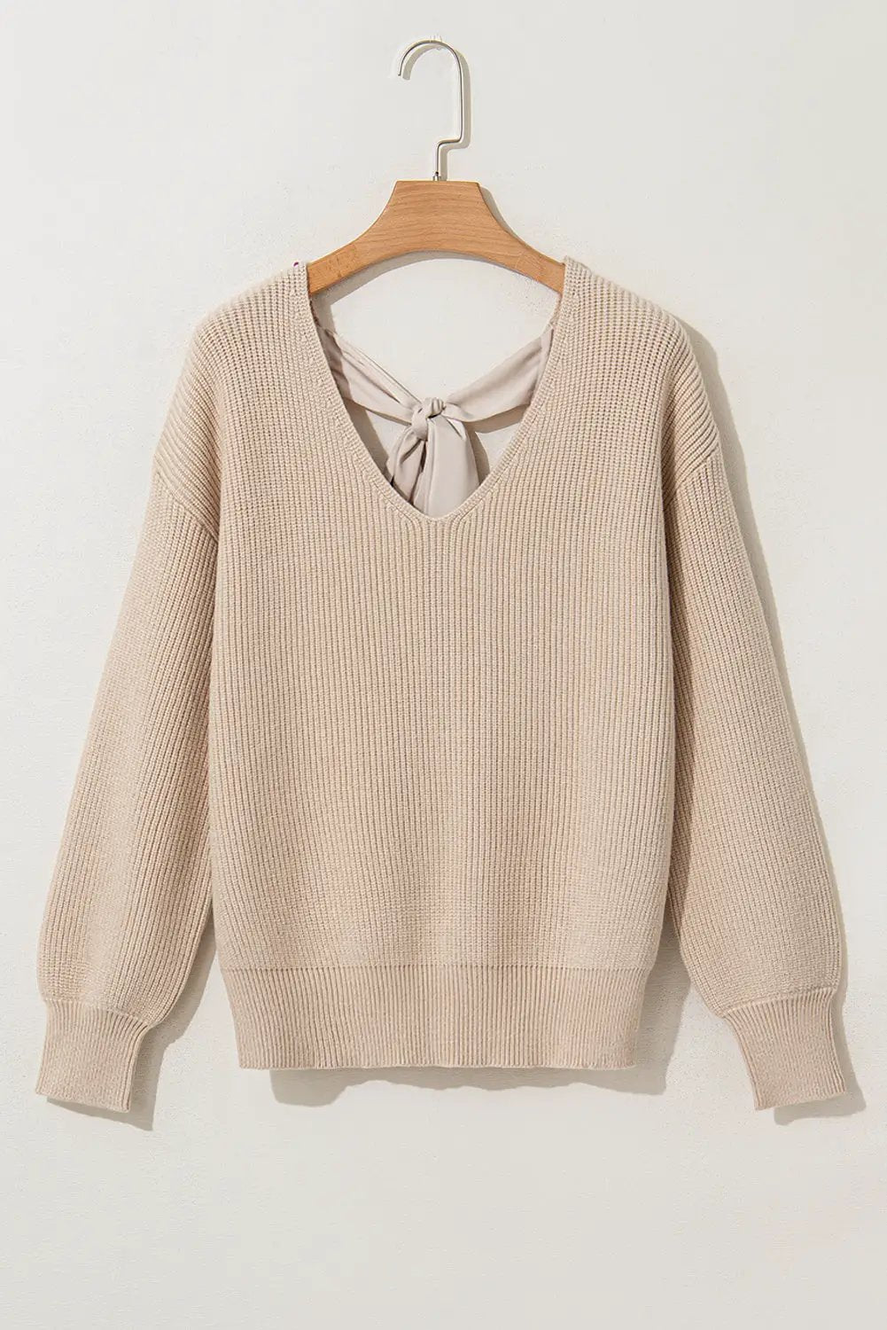 Grateful Threads Boutique Apricot Lantern V-Neck Knot Back Sweater - Sweaters