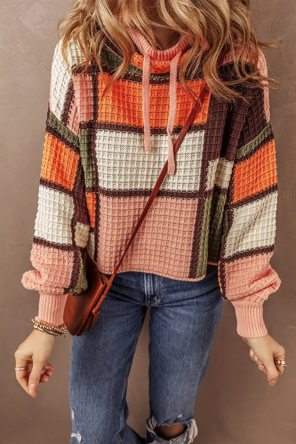 Grateful Threads Boutique Colorblock Waffle Knit Mock Neck Sweater - Sweaters