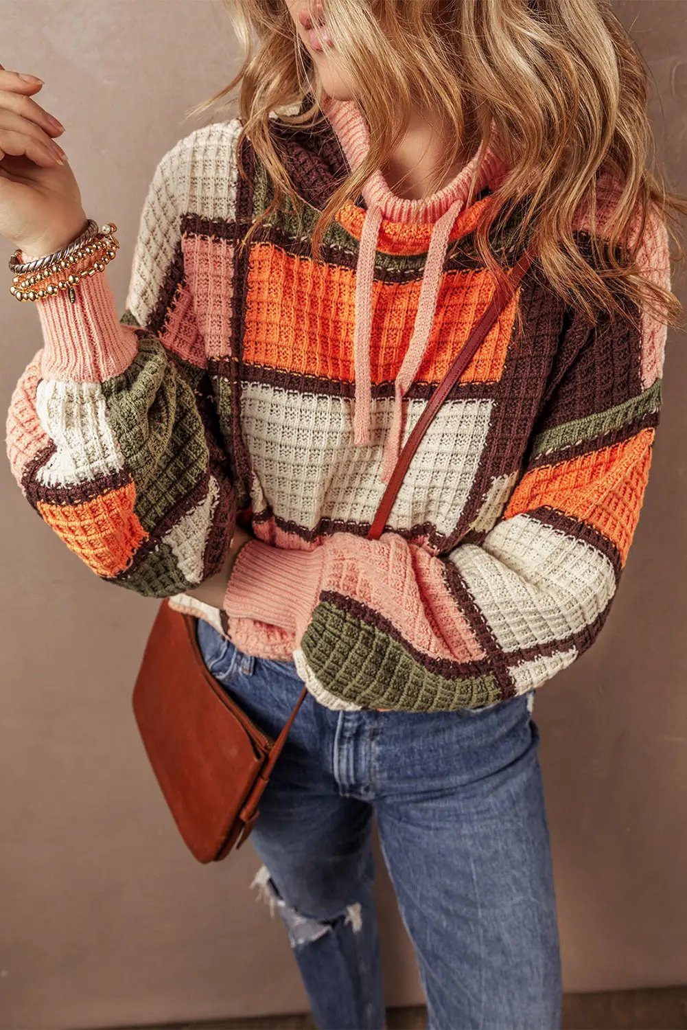 Grateful Threads Boutique Colorblock Waffle Knit Mock Neck Sweater - Sweaters