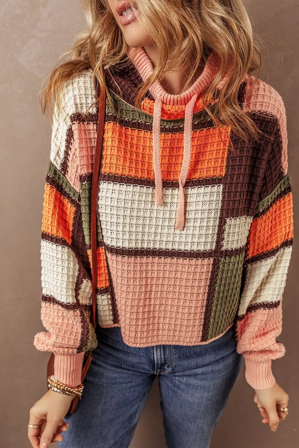 Grateful Threads Boutique Colorblock Waffle Knit Mock Neck Sweater - Sweaters