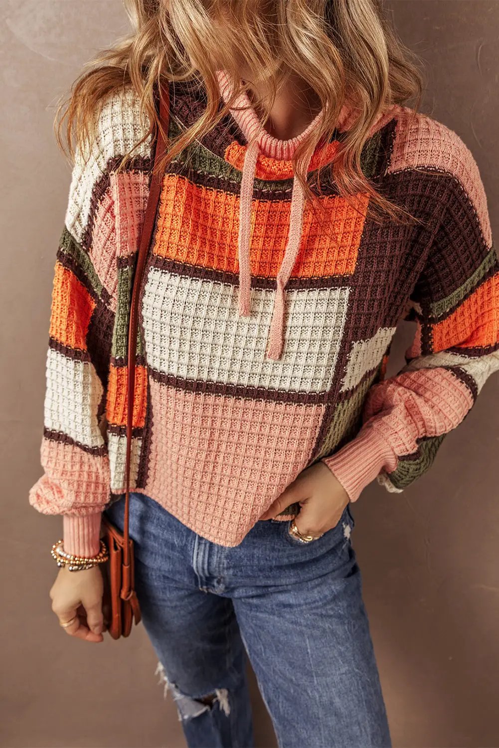Grateful Threads Boutique Colorblock Waffle Knit Mock Neck Sweater - Sweaters