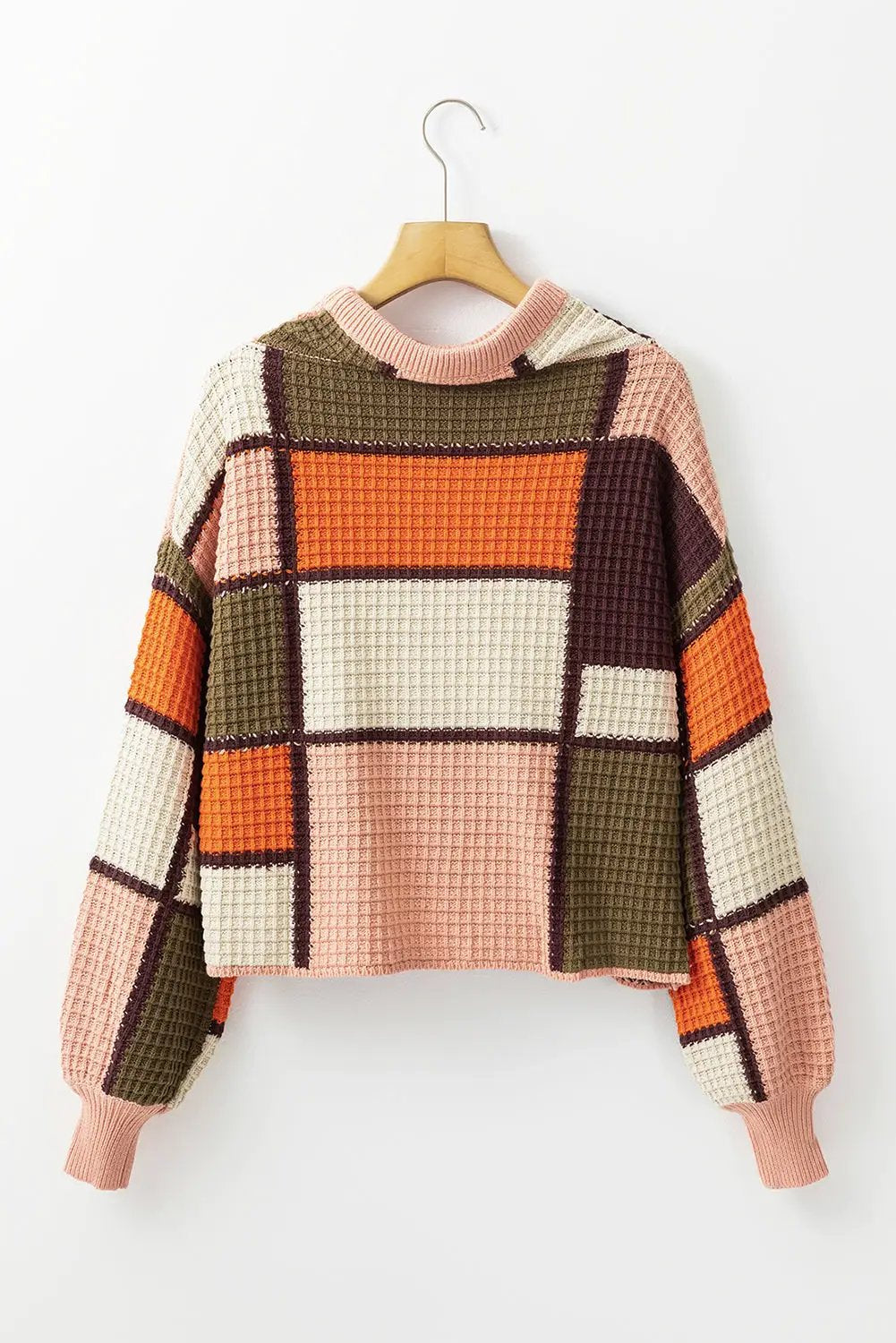 Grateful Threads Boutique Colorblock Waffle Knit Mock Neck Sweater - Sweaters