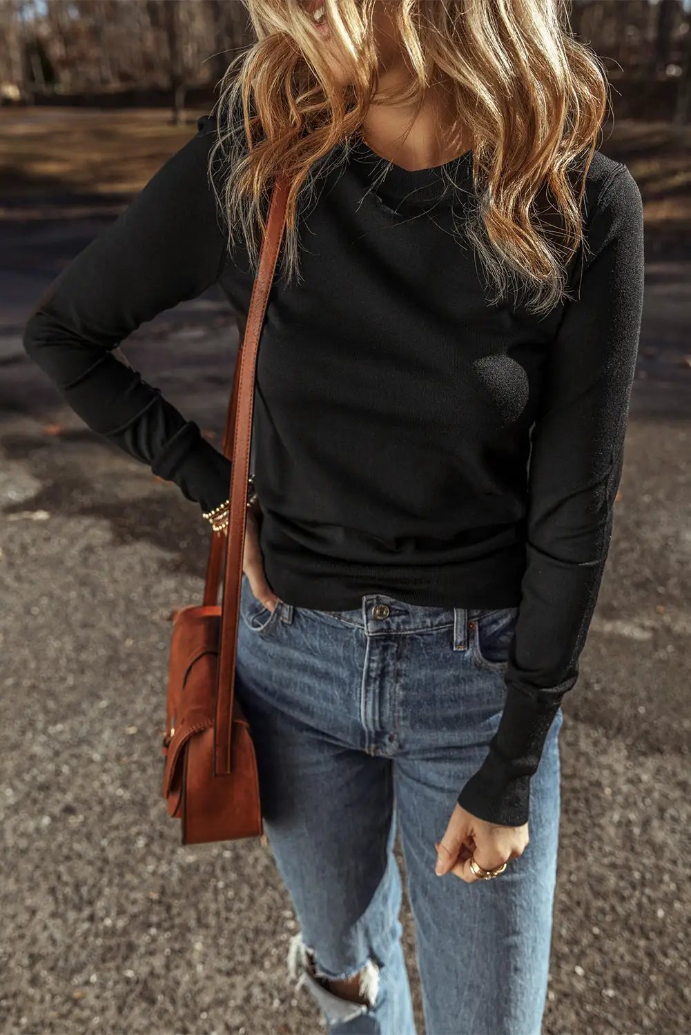 Grateful Threads Boutique Black Slim Fit Crew Neck Sweater - Sweaters