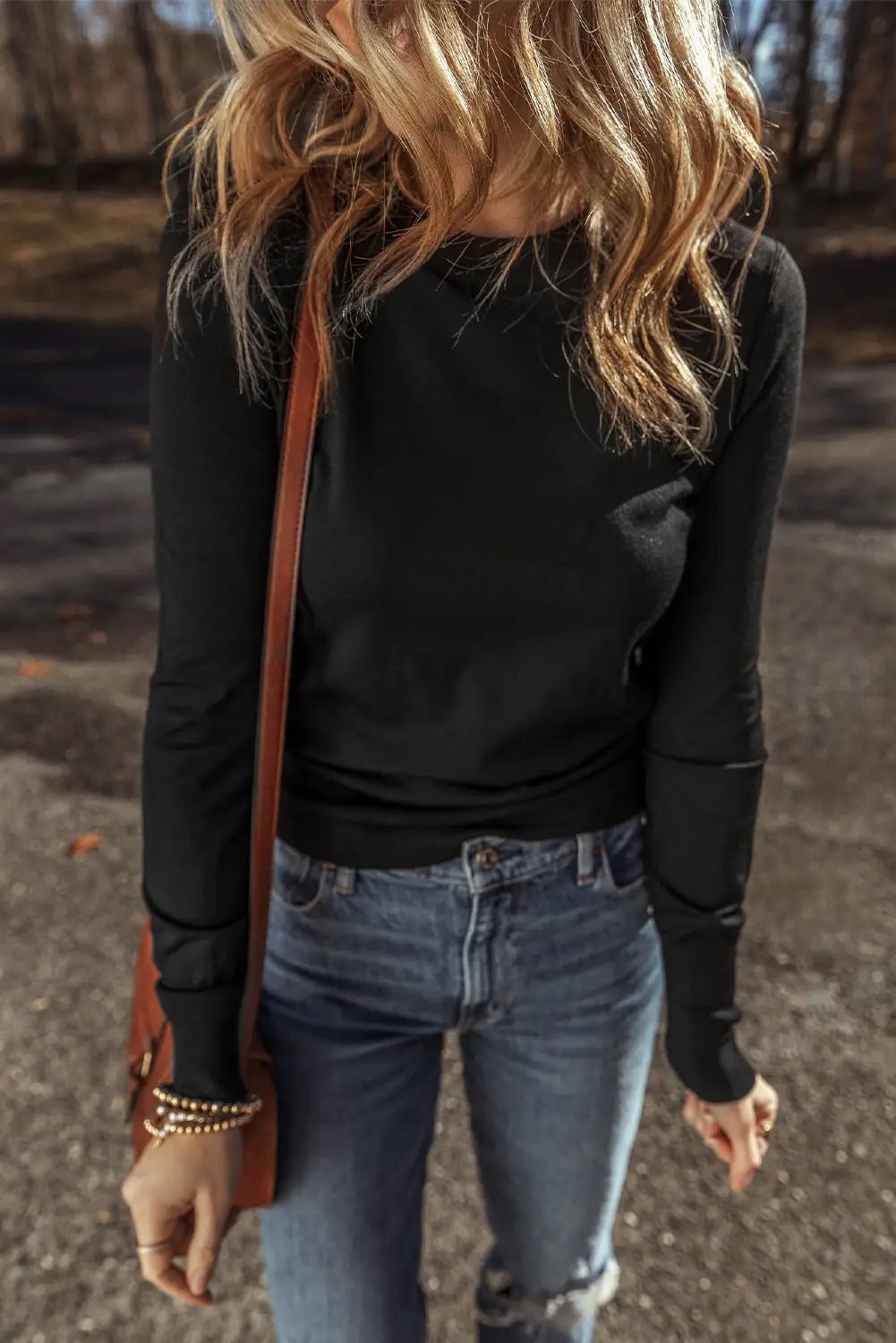 Grateful Threads Boutique Black Slim Fit Crew Neck Sweater - Sweaters