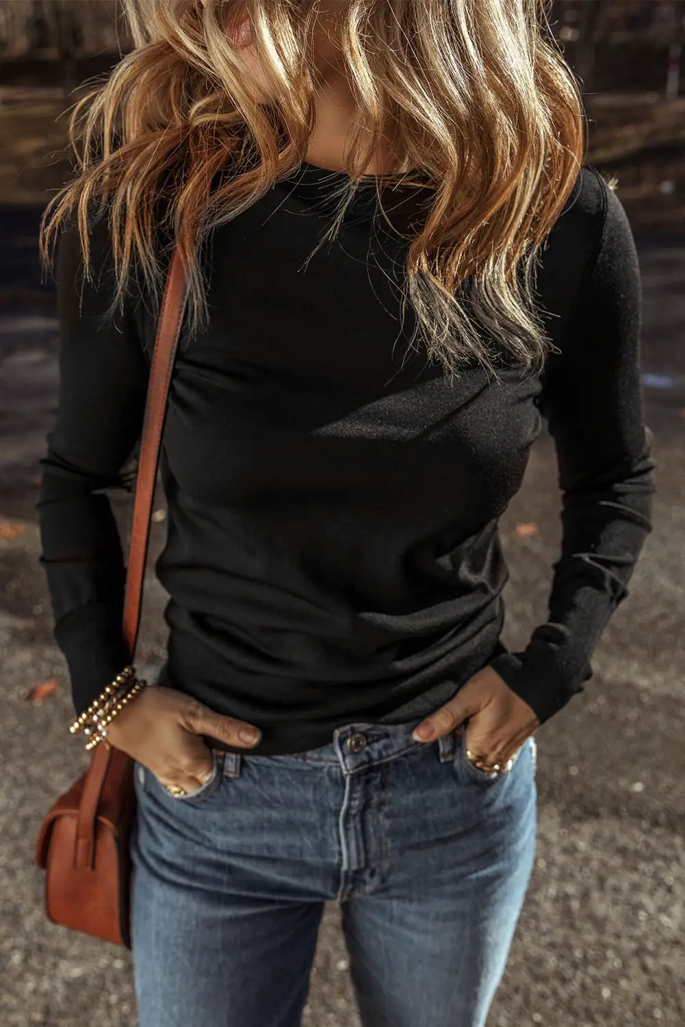 Grateful Threads Boutique Black Slim Fit Crew Neck Sweater - Sweaters