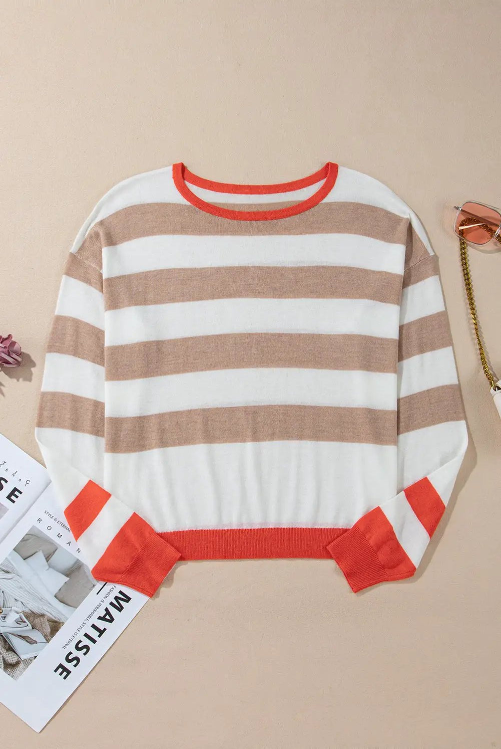 Grateful Threads Boutique Apricot Colorblock Drop Shoulder Sweater - Sweaters