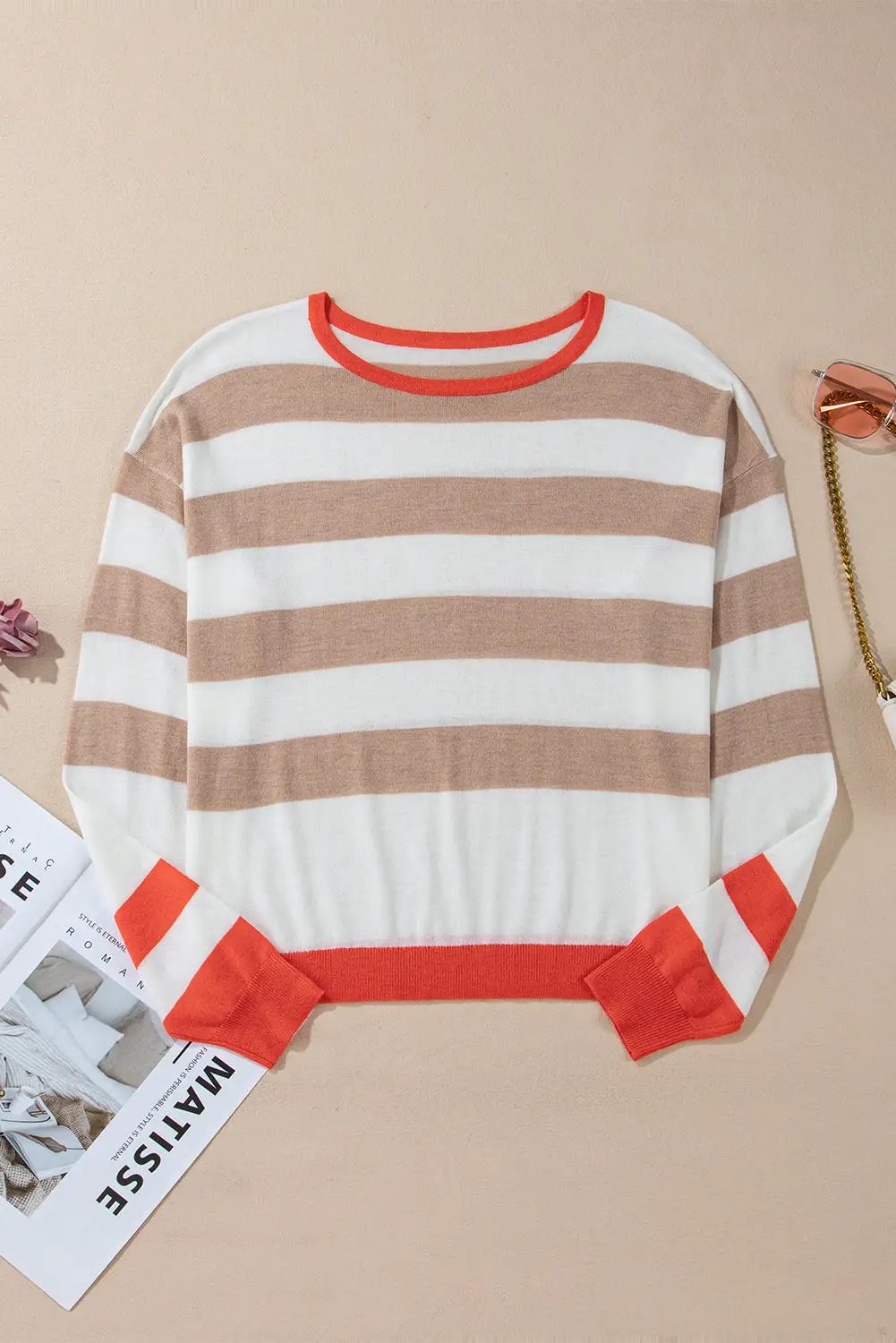 Grateful Threads Boutique Apricot Colorblock Drop Shoulder Sweater - Sweaters