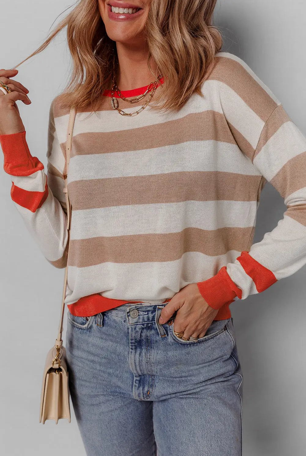 Grateful Threads Boutique Apricot Colorblock Drop Shoulder Sweater - Sweaters