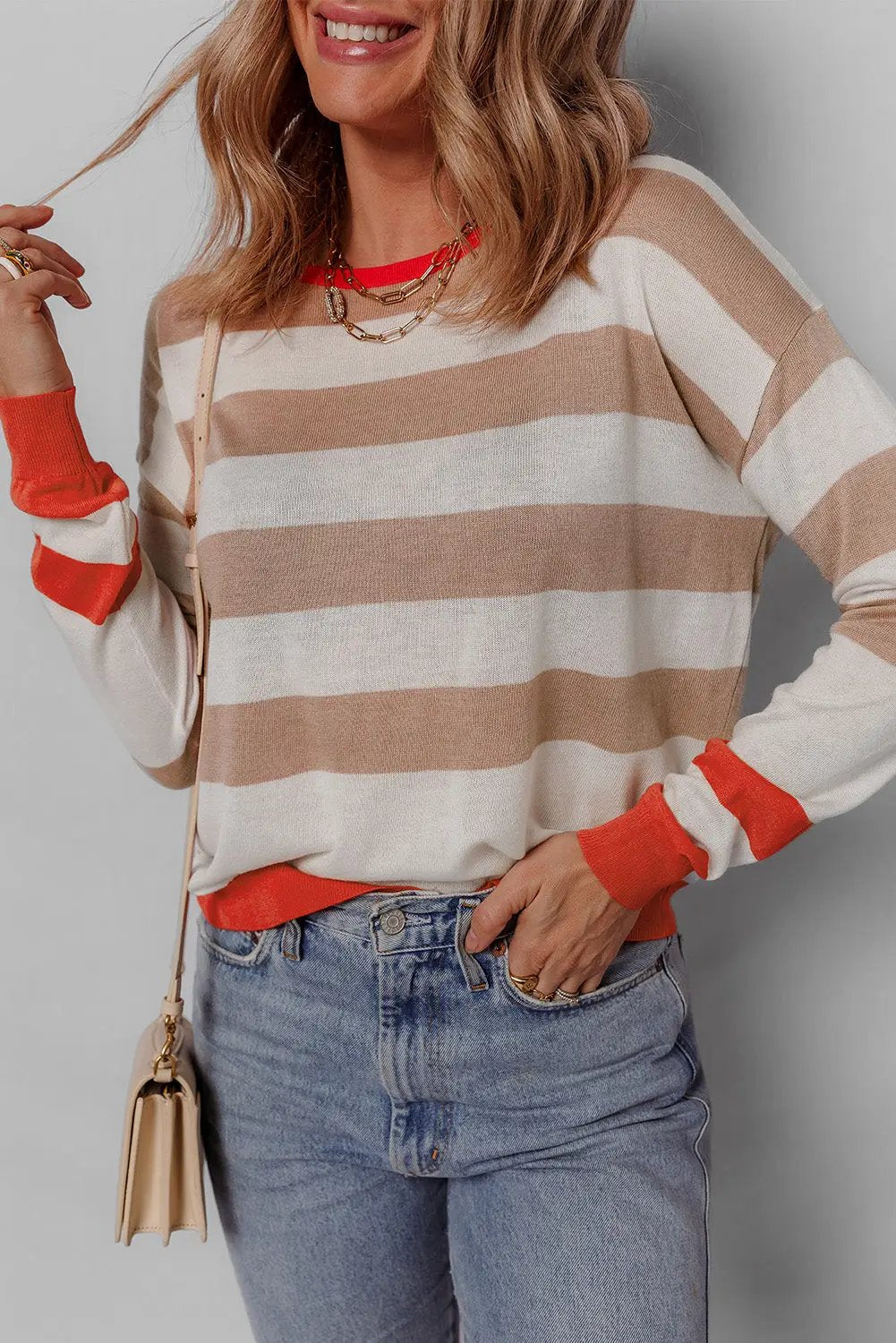 Grateful Threads Boutique Apricot Colorblock Drop Shoulder Sweater - Sweaters