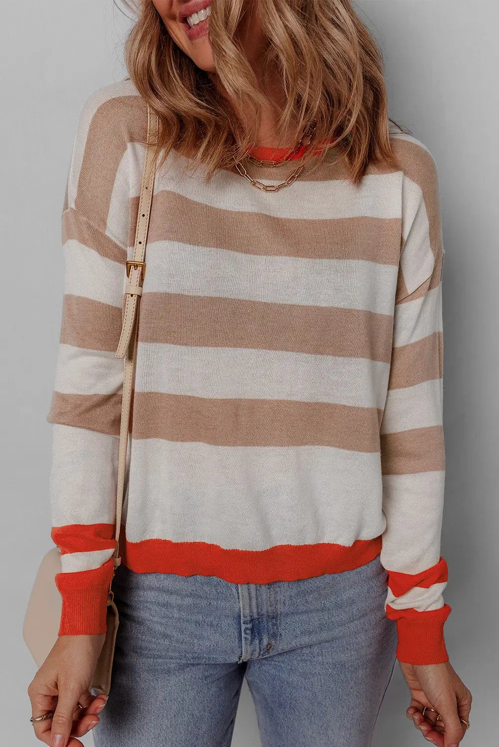 Grateful Threads Boutique Apricot Colorblock Drop Shoulder Sweater - Sweaters