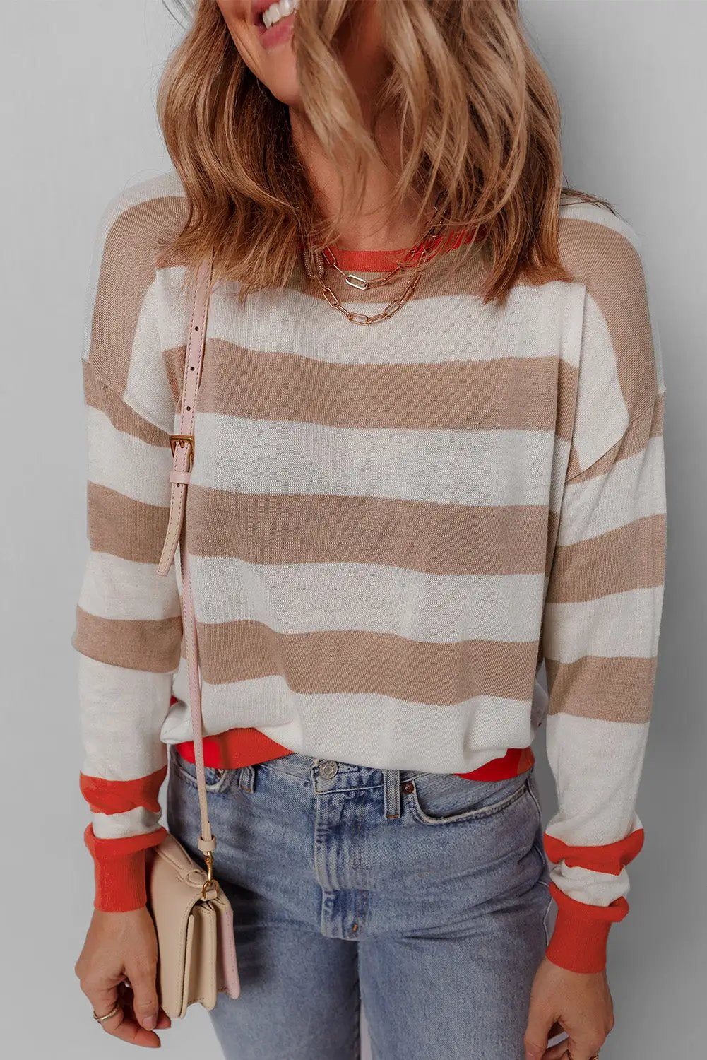 Grateful Threads Boutique Apricot Colorblock Drop Shoulder Sweater - Sweaters