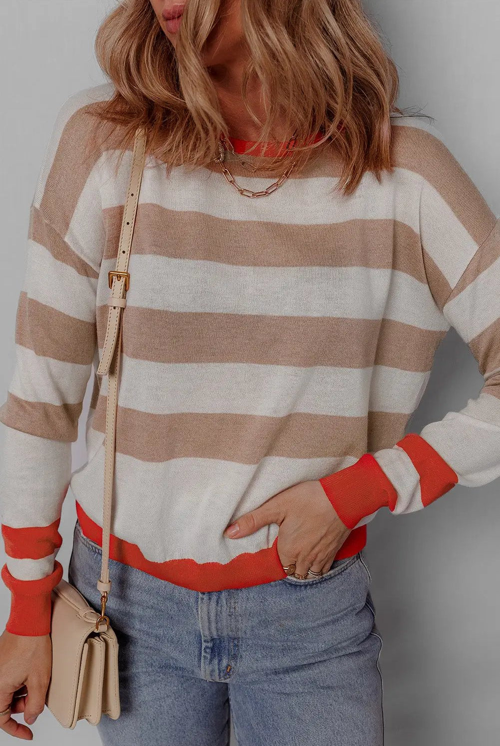 Grateful Threads Boutique Apricot Colorblock Drop Shoulder Sweater - Sweaters