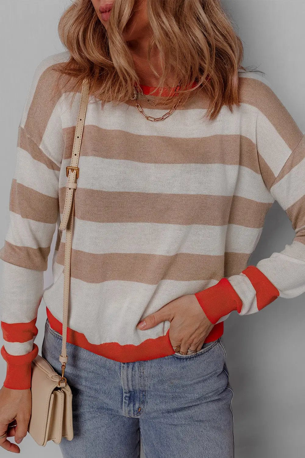 Grateful Threads Boutique Apricot Colorblock Drop Shoulder Sweater - Sweaters
