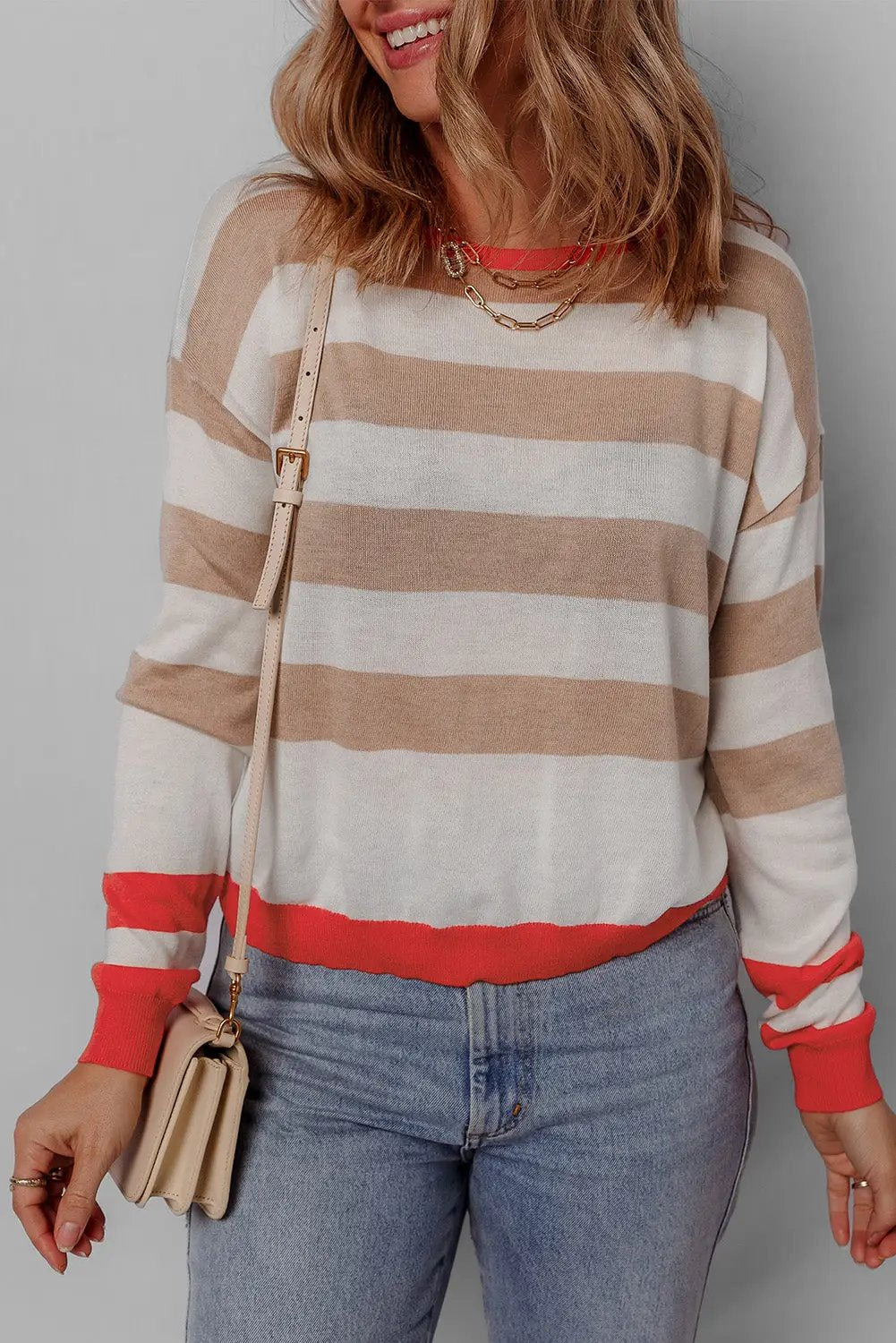 Grateful Threads Boutique Apricot Colorblock Drop Shoulder Sweater - Sweaters