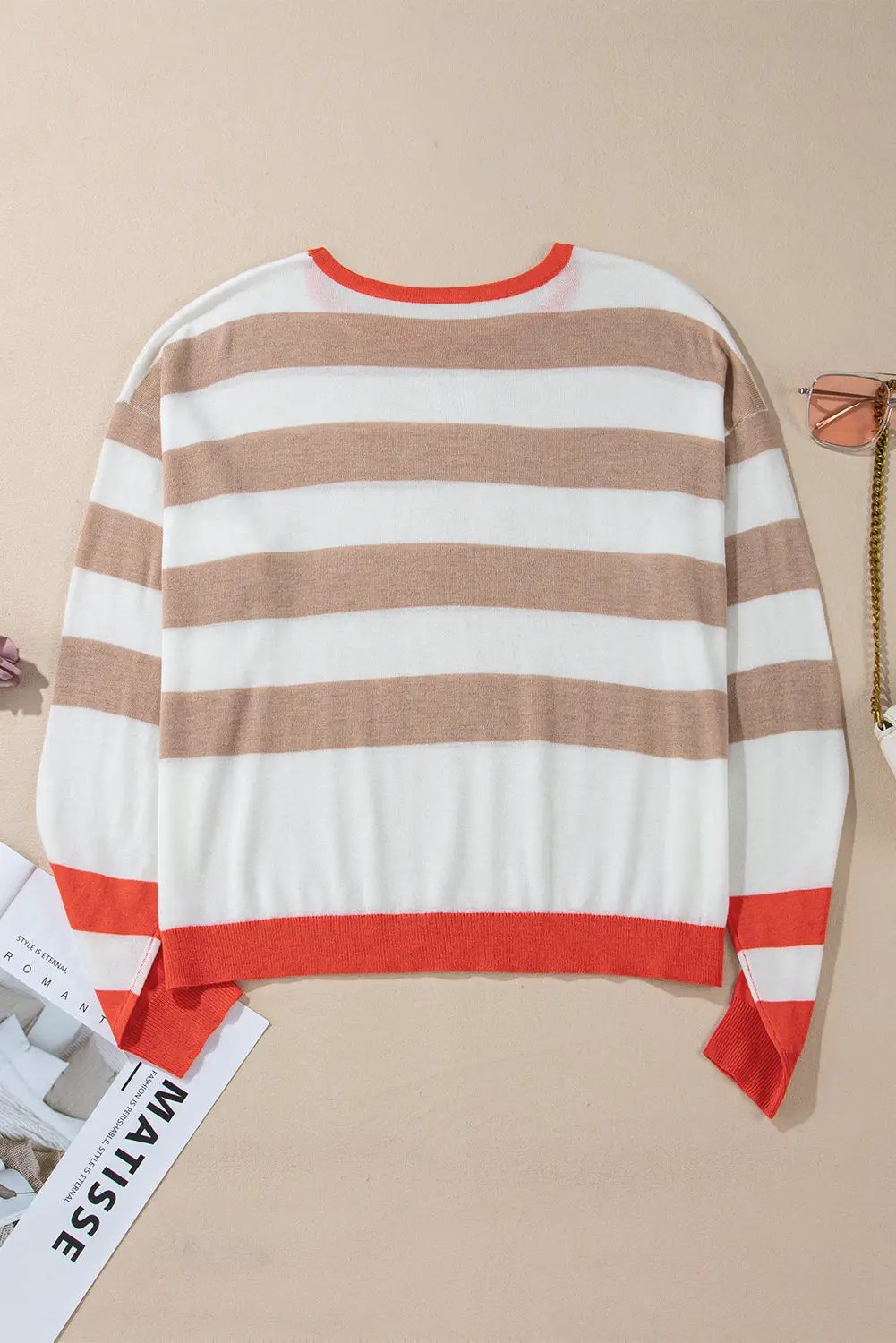 Grateful Threads Boutique Apricot Colorblock Drop Shoulder Sweater - Sweaters