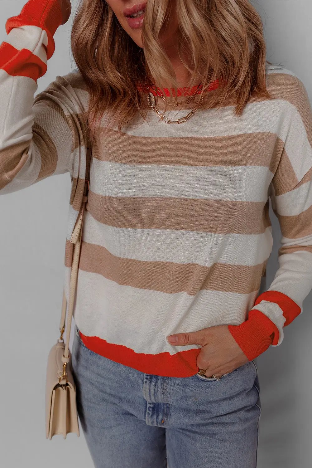Grateful Threads Boutique Apricot Colorblock Drop Shoulder Sweater - Sweaters