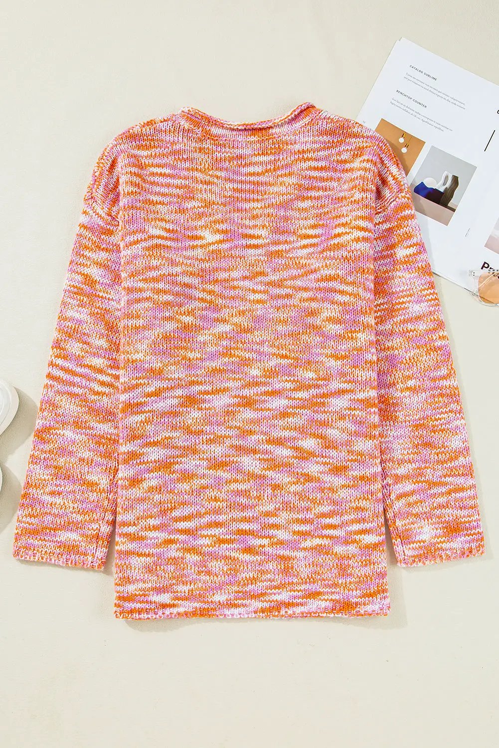Grateful Threads Boutique Orange Vibrant Print Drop Shoulder V-Neck Oversized Sweater - Sweaters Orange Vibrant Print Drop Shoulder V Neck Oversized Sweater