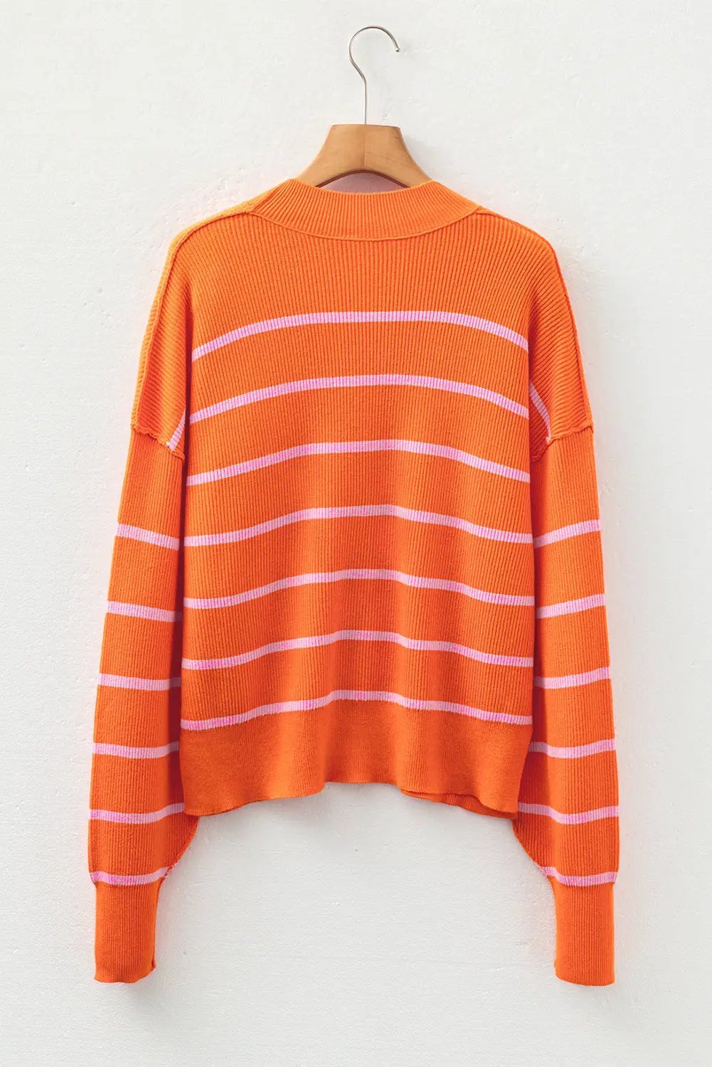 Grateful Threads Boutique Orange Stripe Ribbed High Neck Drop Shoulder Loose Sweater - Sweaters Orange Stripe Ribbed High Neck Drop Shoulder Loose Sweater