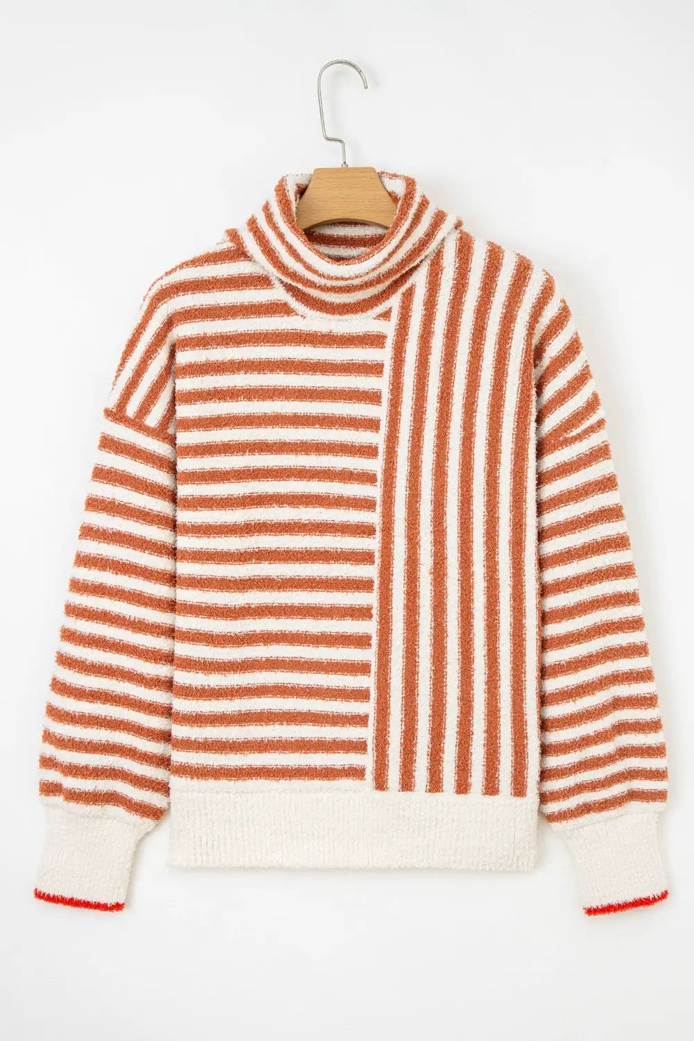 Grateful Threads Boutique Pumpkin Stripe Cowl Neck Sweater - Sweaters Orange Stripe Cowl Neck Drop Shoulder Sweater