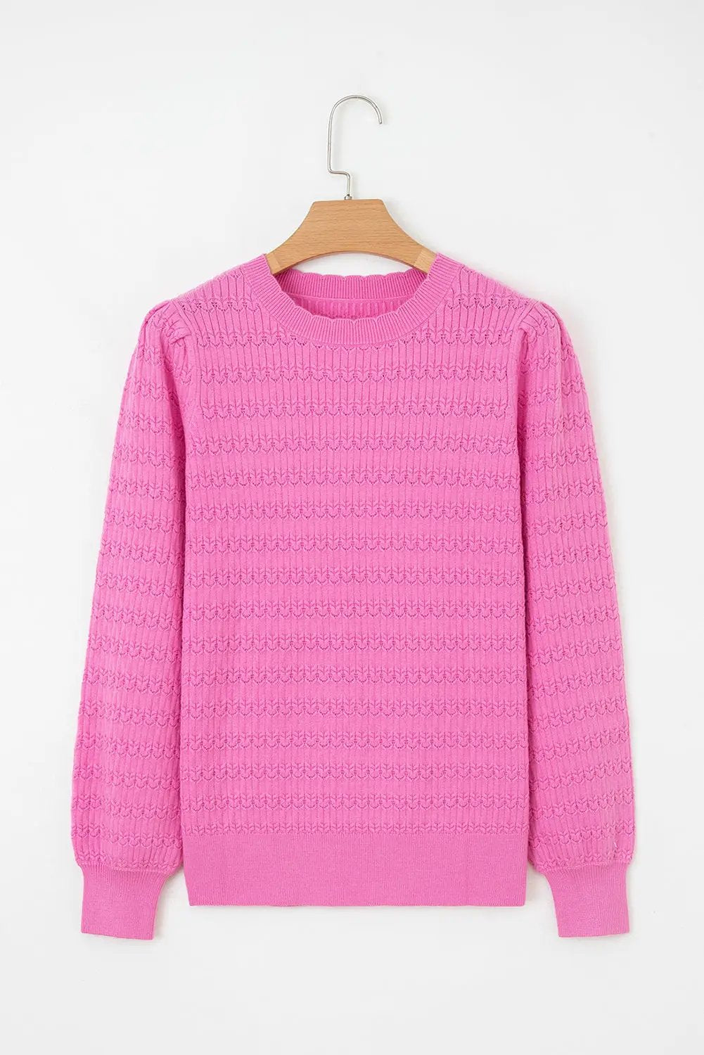 Grateful Threads Boutique Bright Pink Trendy Pattern Knit Ribbed Cuffs Crew Neck Sweater - Sweaters Bright Pink Trendy Pattern Knit Ribbed Cuffs Crew Neck Sweater