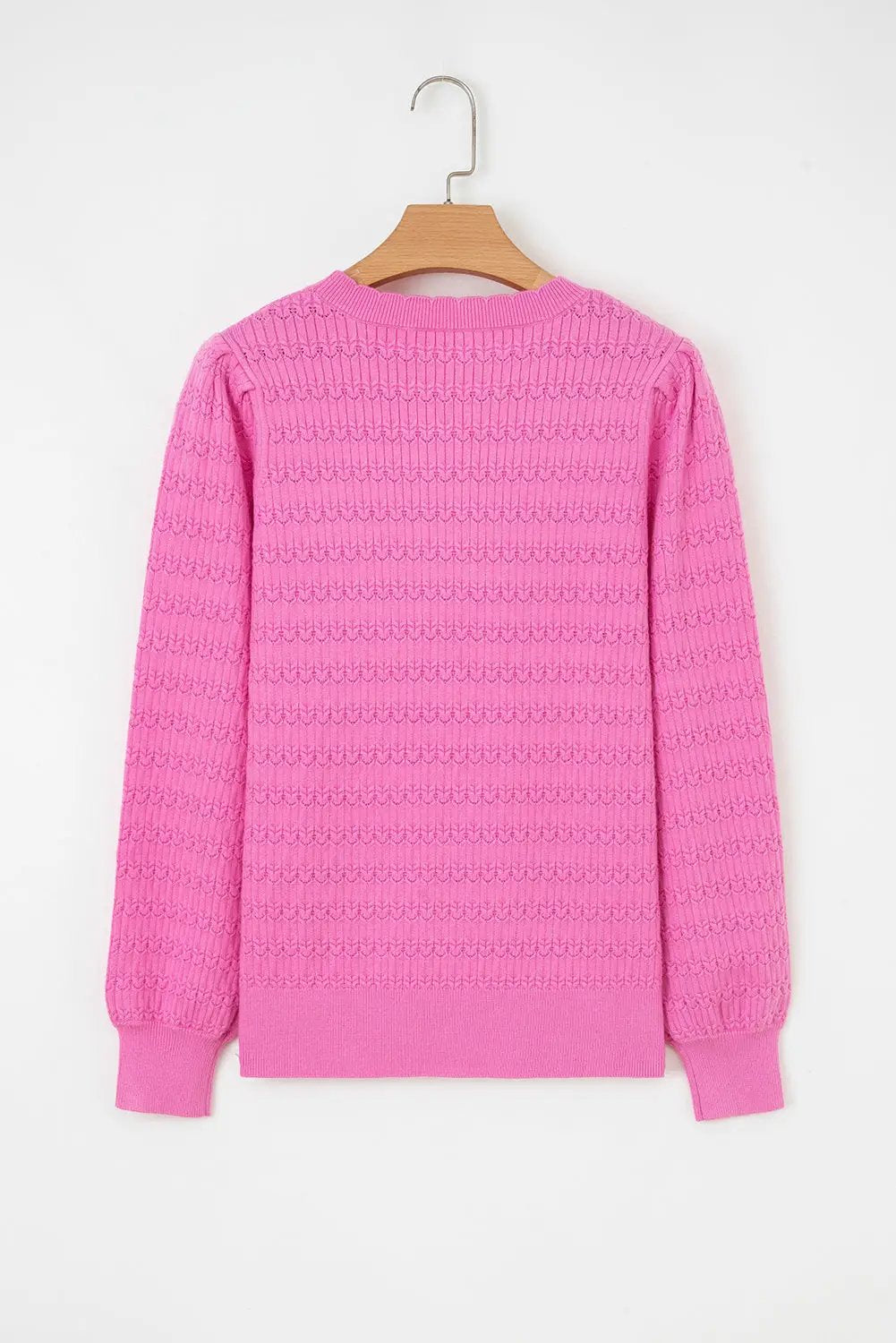 Grateful Threads Boutique Bright Pink Trendy Pattern Knit Ribbed Cuffs Crew Neck Sweater - Sweaters Bright Pink Trendy Pattern Knit Ribbed Cuffs Crew Neck Sweater