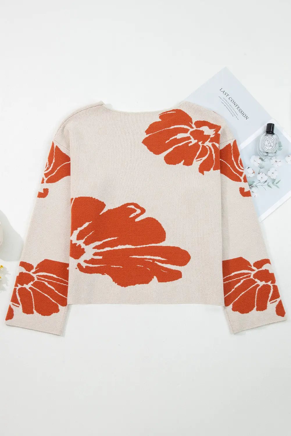 Grateful Threads Boutique Bold Flower Pattern Sweater - Sweaters Beige Bold Flower Pattern Southern Girl Baggy Sweater