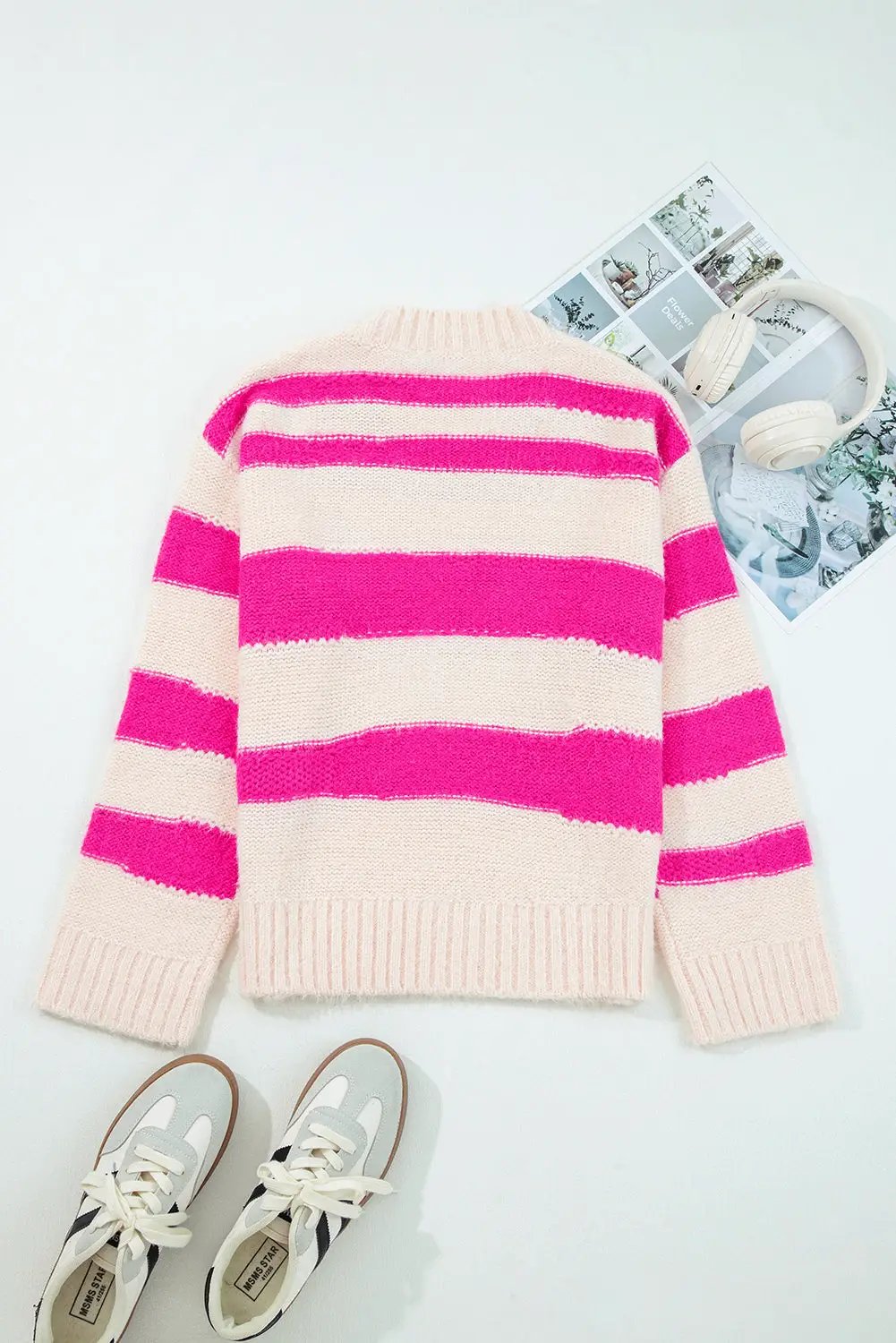 Grateful Threads Boutique “I Know What I Want” Sequin Stripe Sweater - Sweaters Rose Red I KNOW WHAT I WANT Sequin Letter Patched Loose Sweater