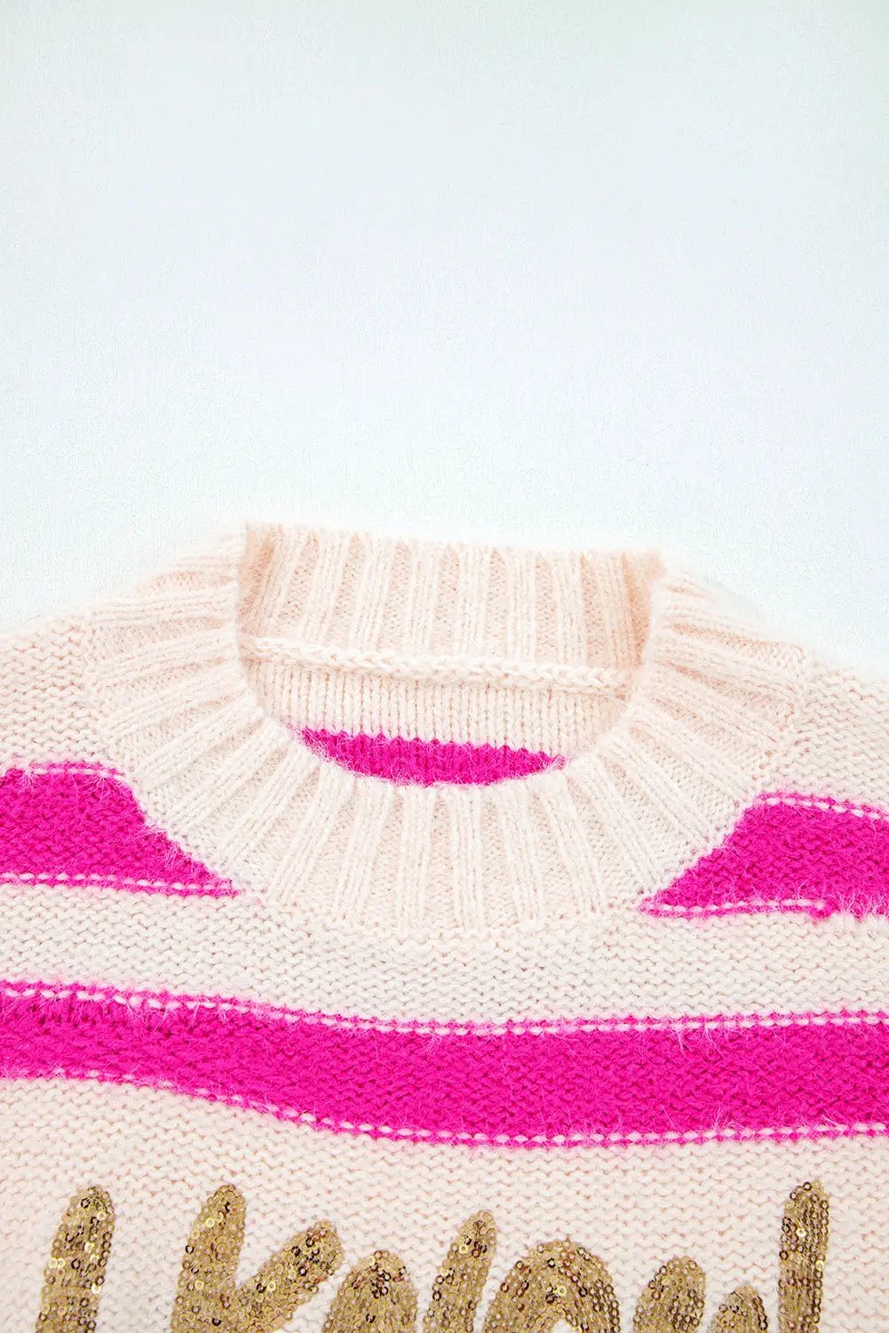 Grateful Threads Boutique “I Know What I Want” Sequin Stripe Sweater - Sweaters Rose Red I KNOW WHAT I WANT Sequin Letter Patched Loose Sweater