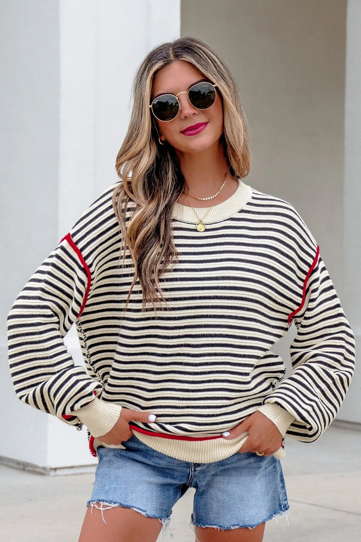The Nola Sweater - Black Stripe — view 6