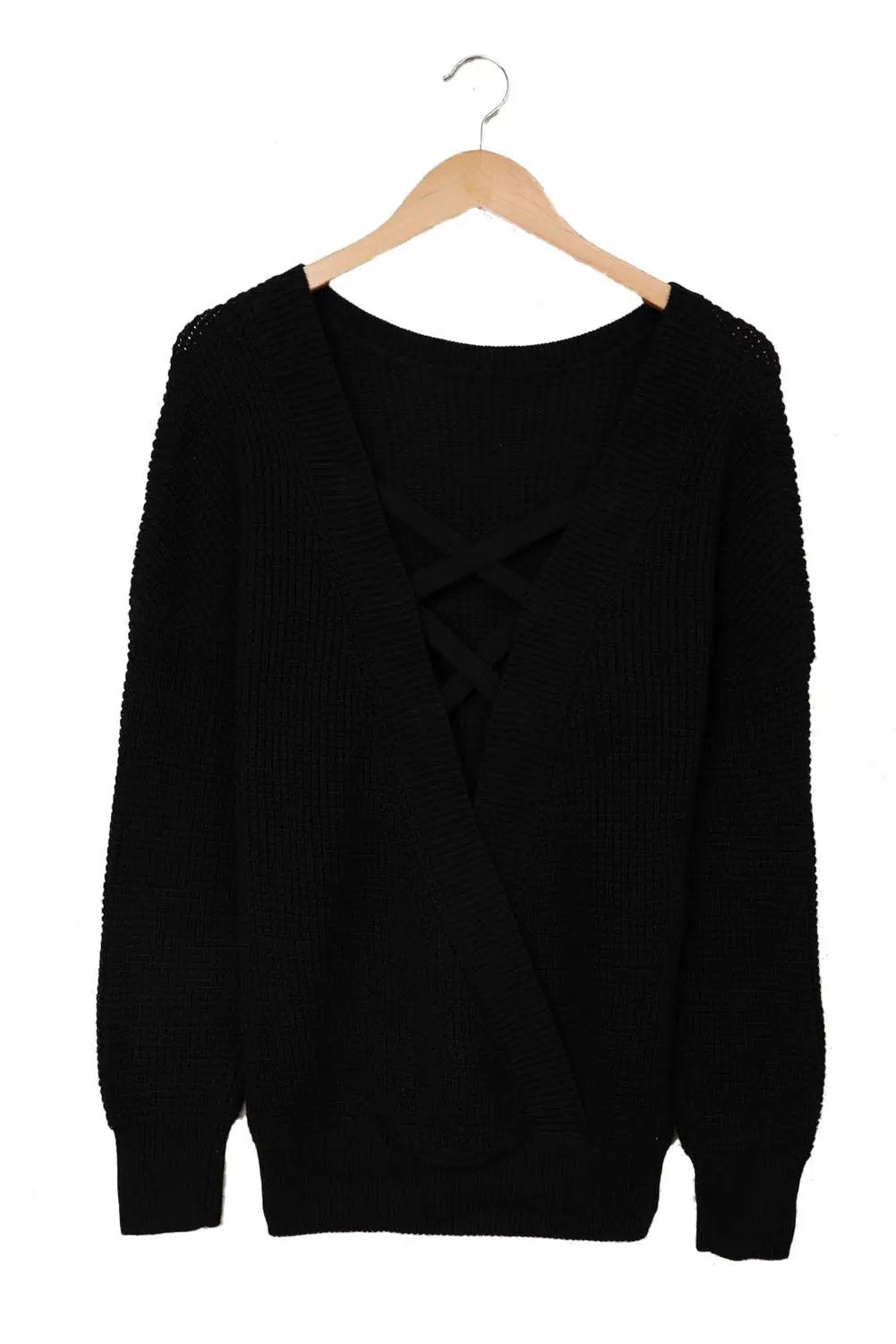 Grateful Threads Boutique Black Criss Cross Back Sweater - Sweaters