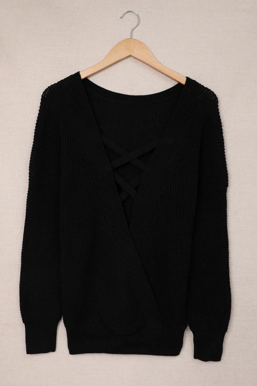 Grateful Threads Boutique Black Criss Cross Back Sweater - Sweaters