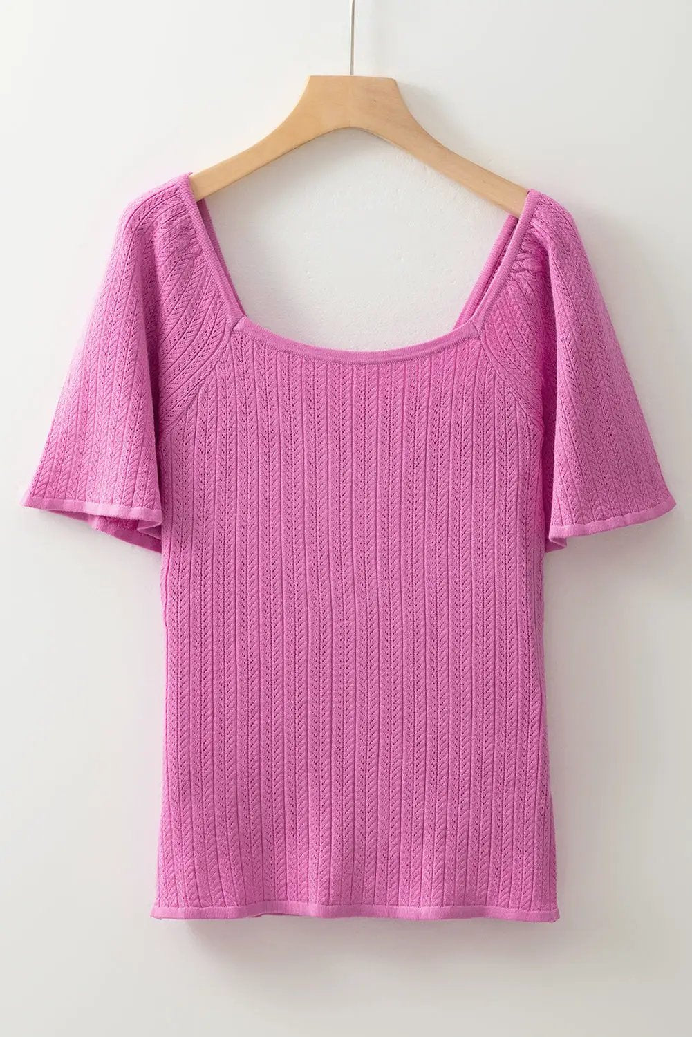 Grateful Threads Boutique Phalaenopsis Textured Square Neck Half Sleeve Knitted Top - Blouses Pink Textured Top