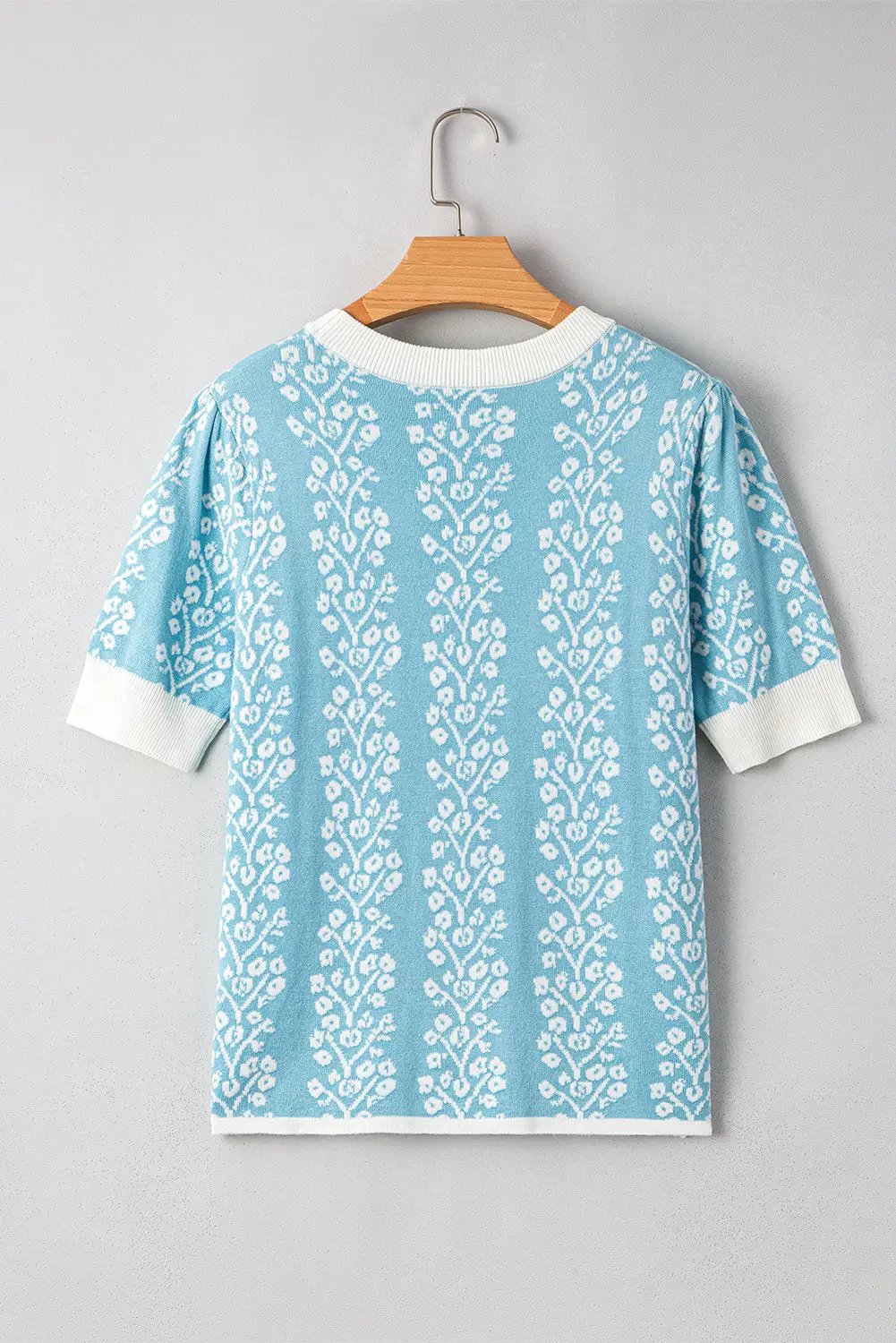Grateful Threads Boutique Blue Skies & Blooms Crewneck Short Sleeve Knit Sweater - Sweaters Sky Blue Contrast Floral Crewneck Short Sleeve Sweater