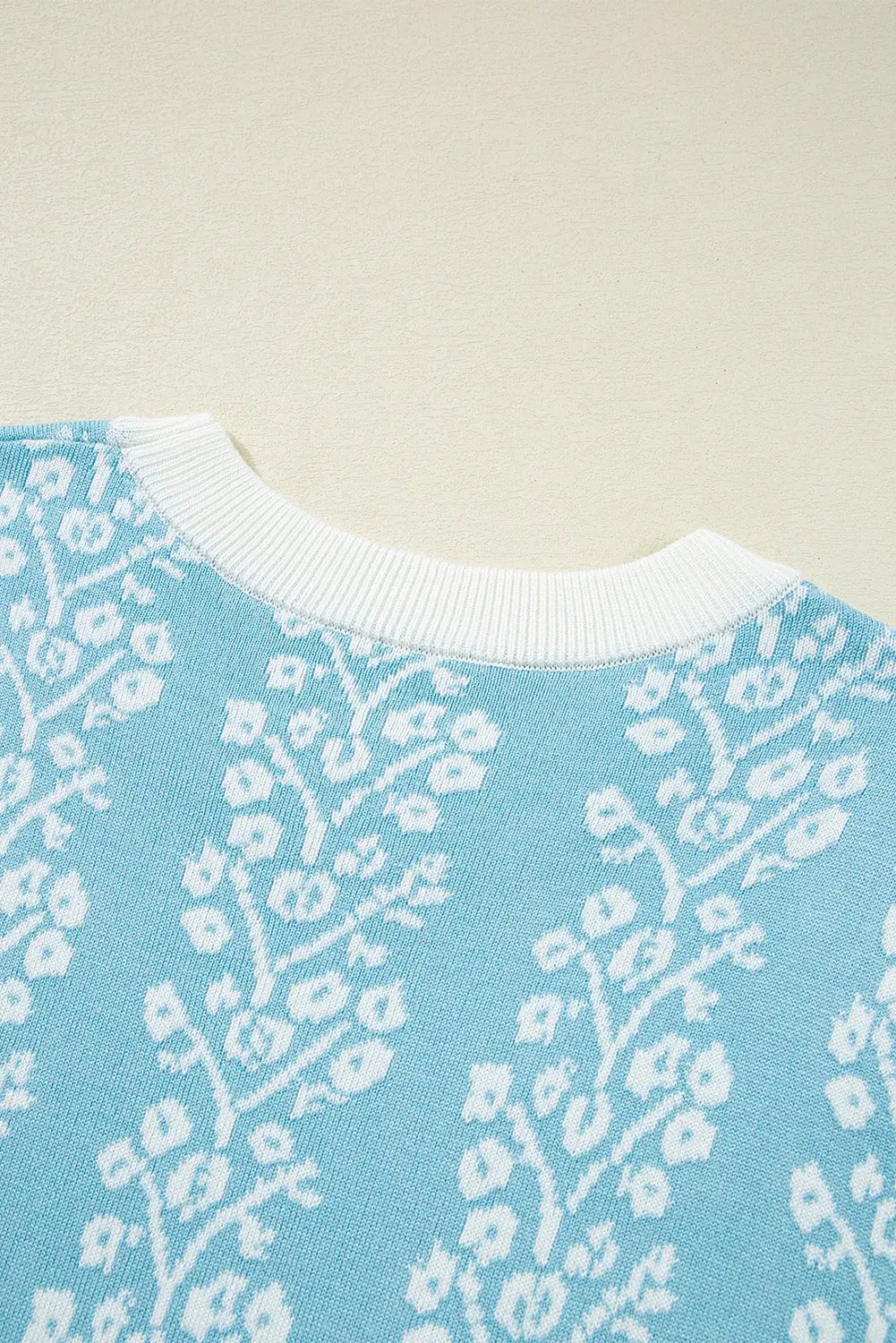 Grateful Threads Boutique Blue Skies & Blooms Crewneck Short Sleeve Knit Sweater - Sweaters Sky Blue Contrast Floral Crewneck Short Sleeve Sweater