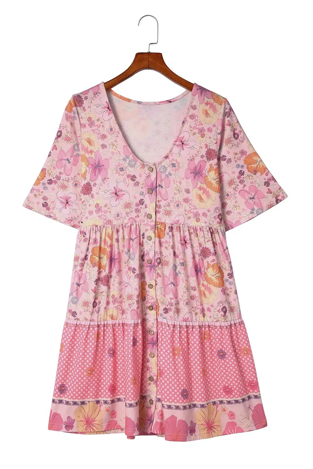 Grateful Threads Boutique Multicolor Hibiscus Floral Print Ruffle Mini Dress - Dresses Multicolor Hibiscus Floral Print Ruffle Mini Dress