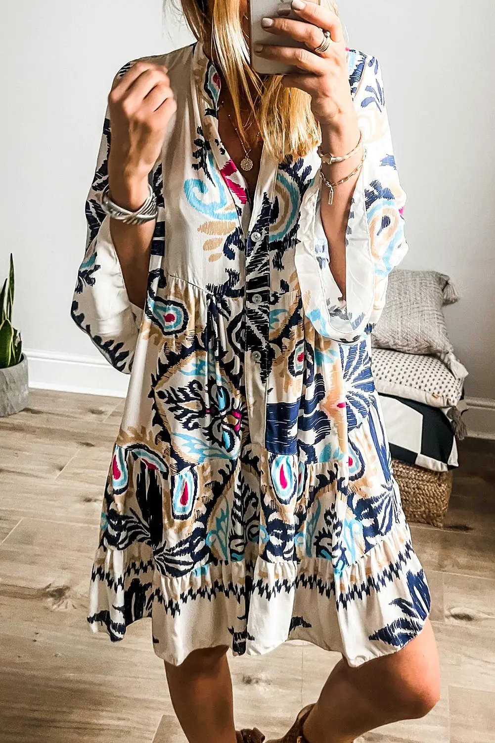 Grateful Threads Boutique White Printed Tribal Dress - Dresses